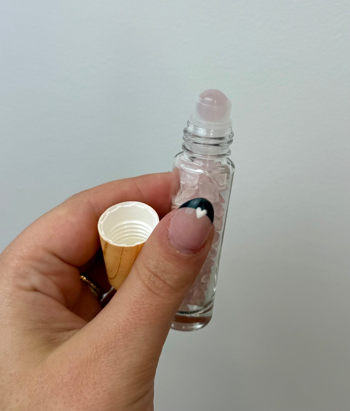 Rose quartz chip roller bottle