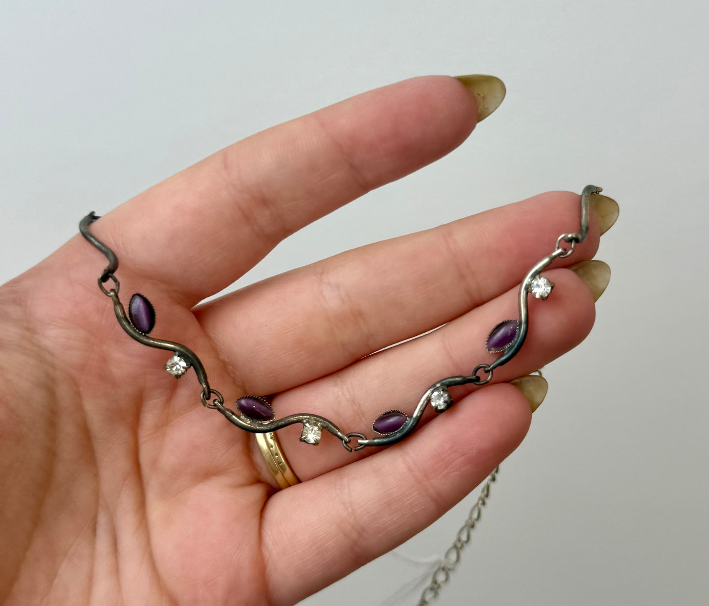 Purple cats eye man made material necklace thrifted find