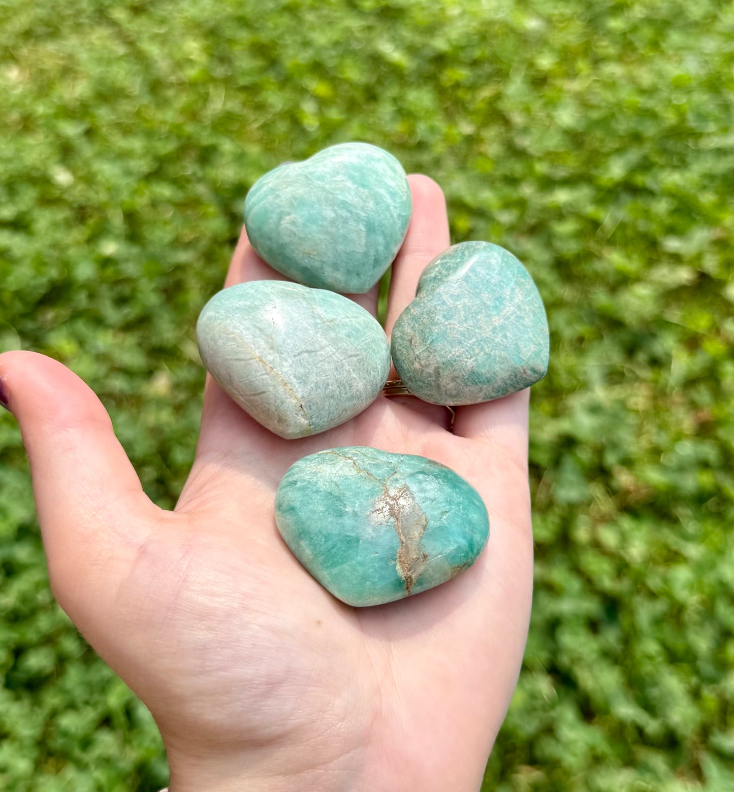 Amazonite heart carvings
