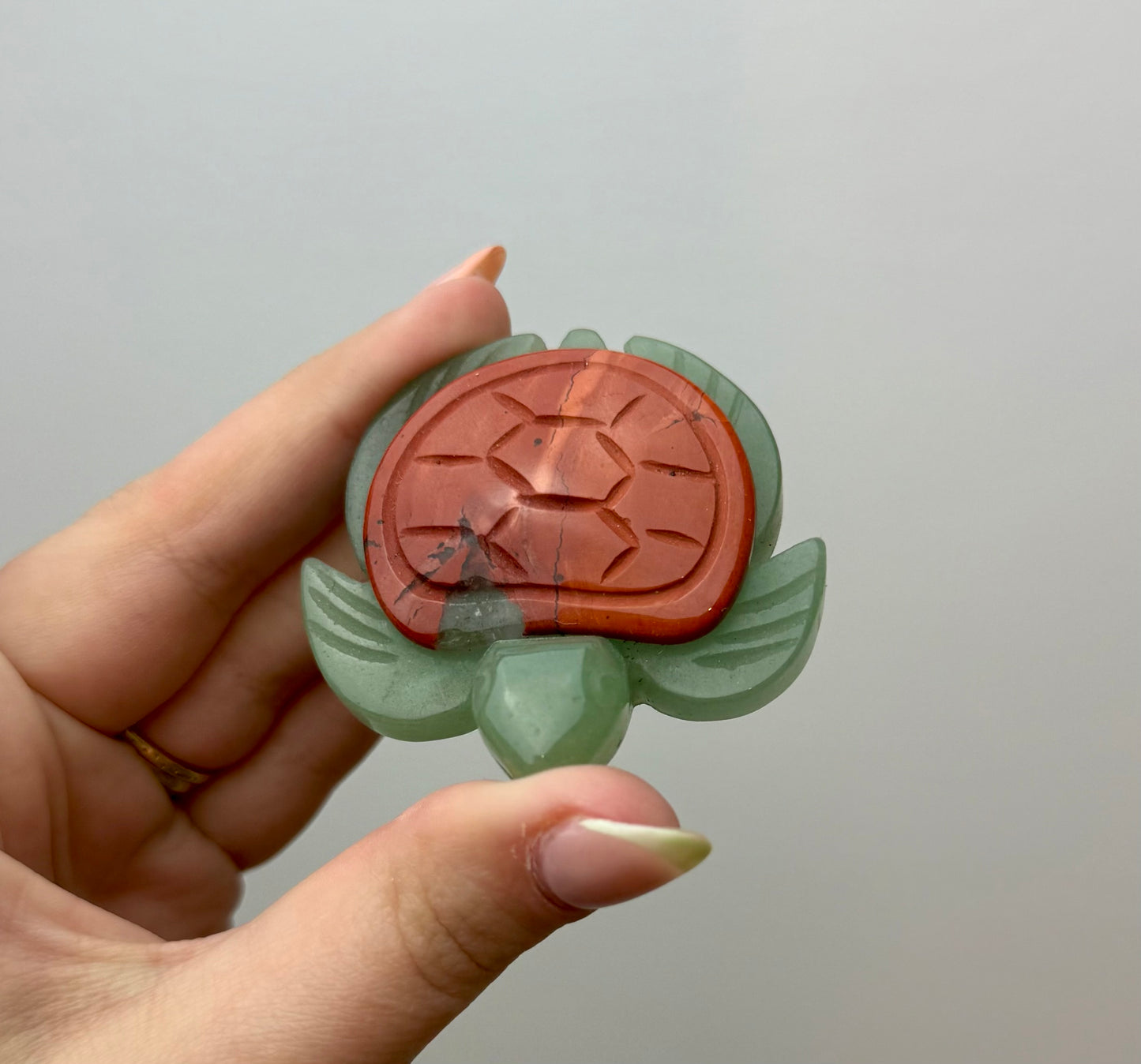 Green aventurine red jasper turtle carving