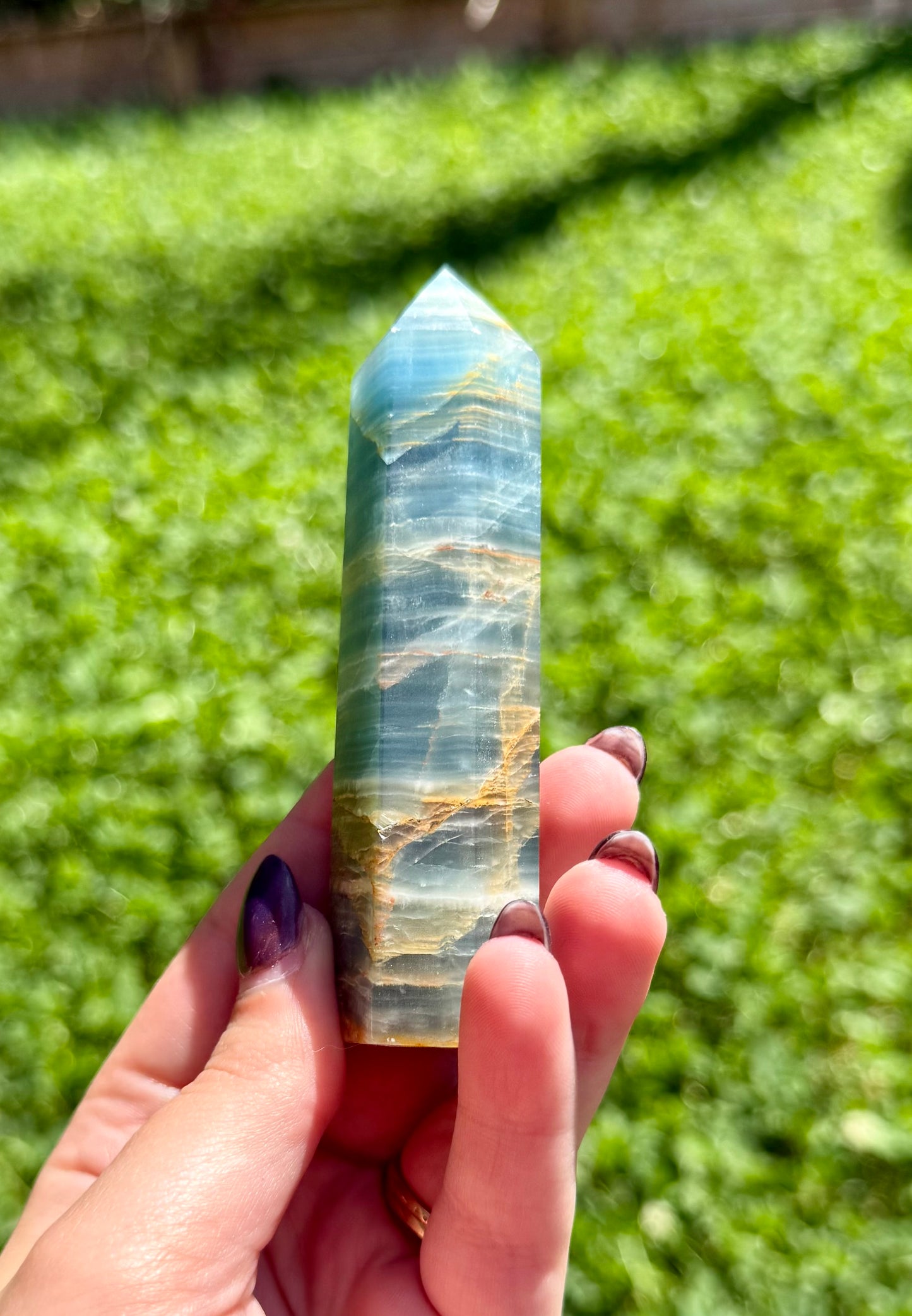 “Blue onyx” Aquatine Lemurian calcite tower