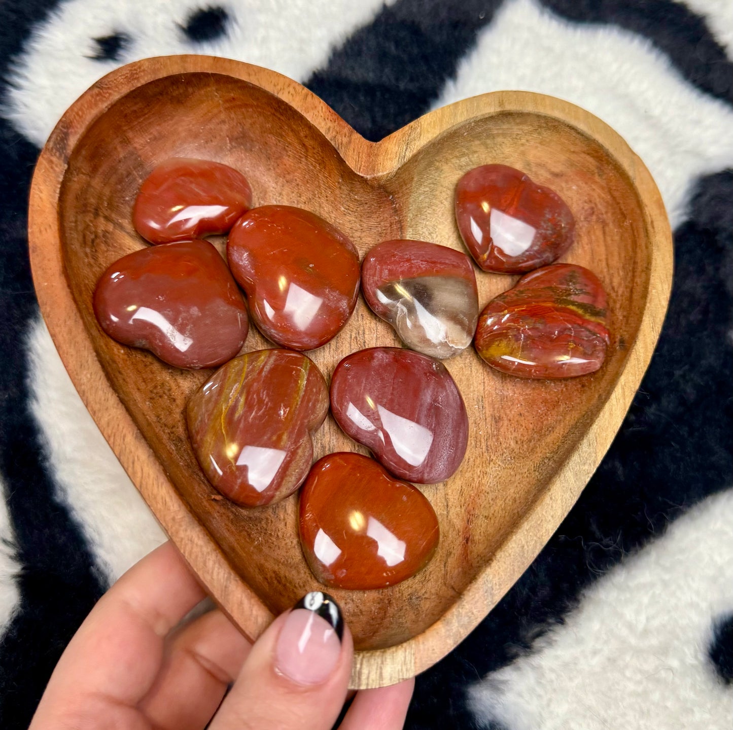 Petrified wood heart carvings