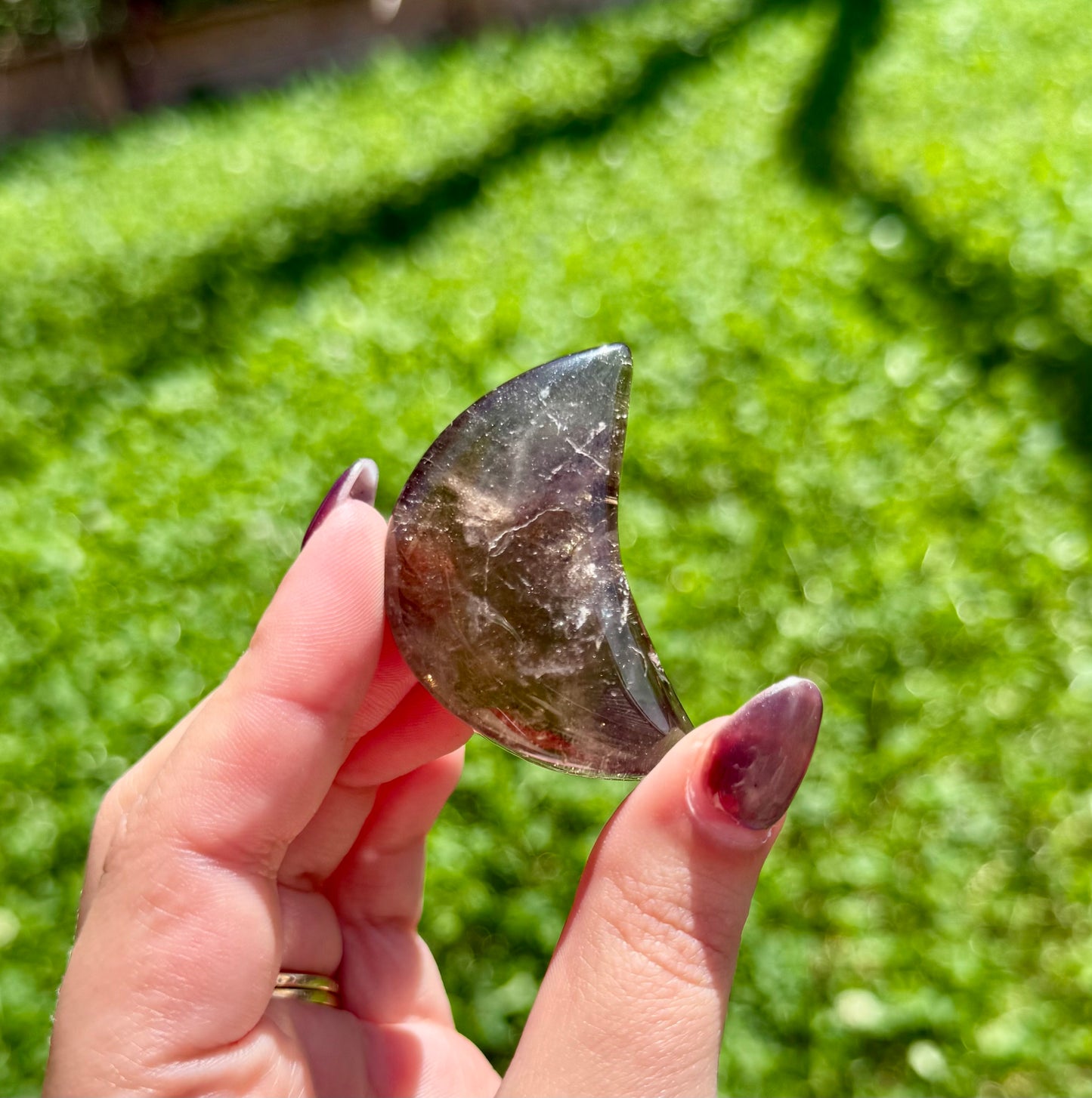 Smoky Quartz moon carving
