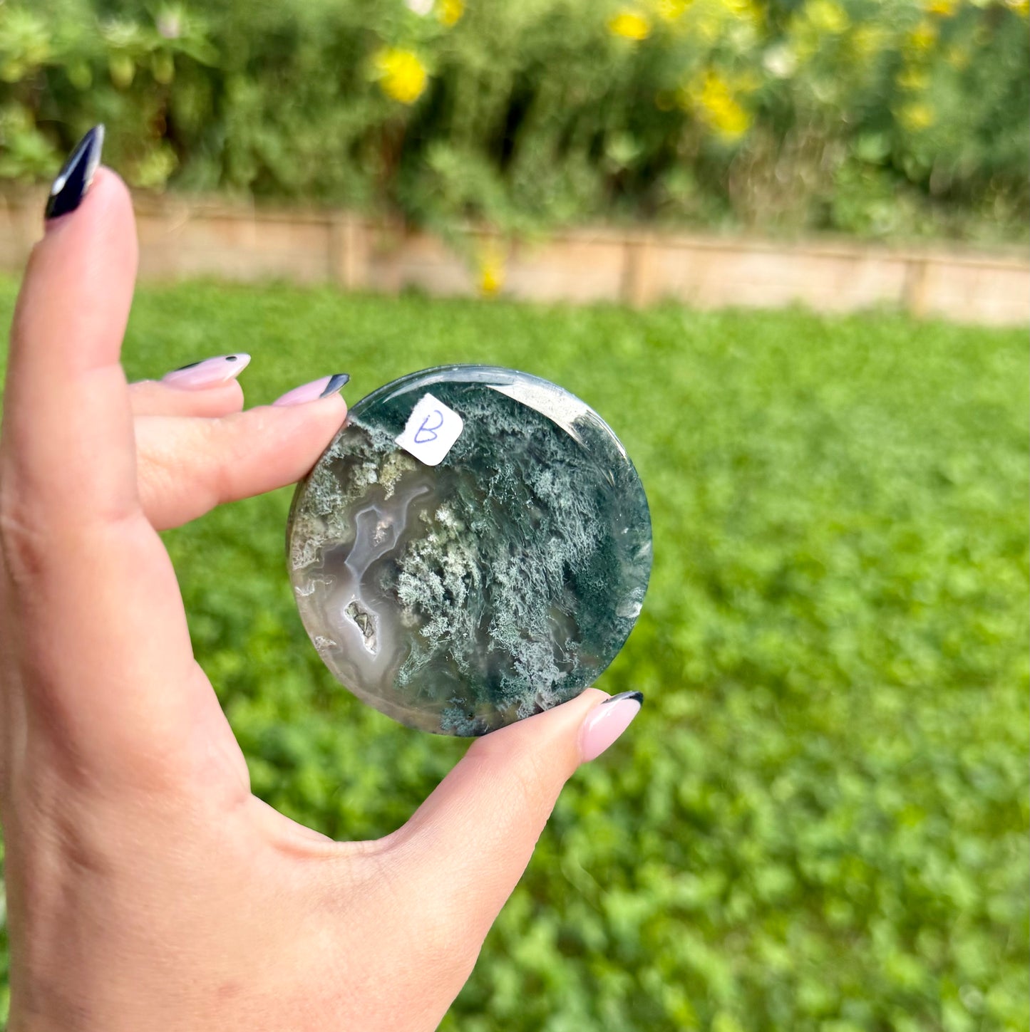 Moss agate circle slabs