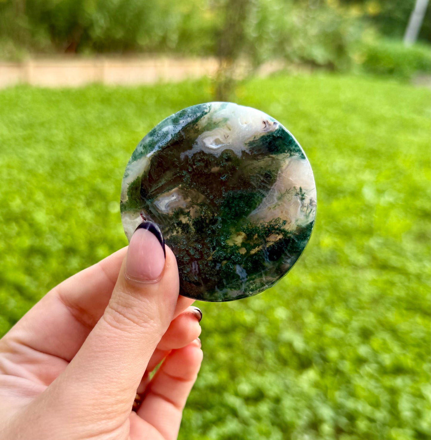 Moss agate circle slabs