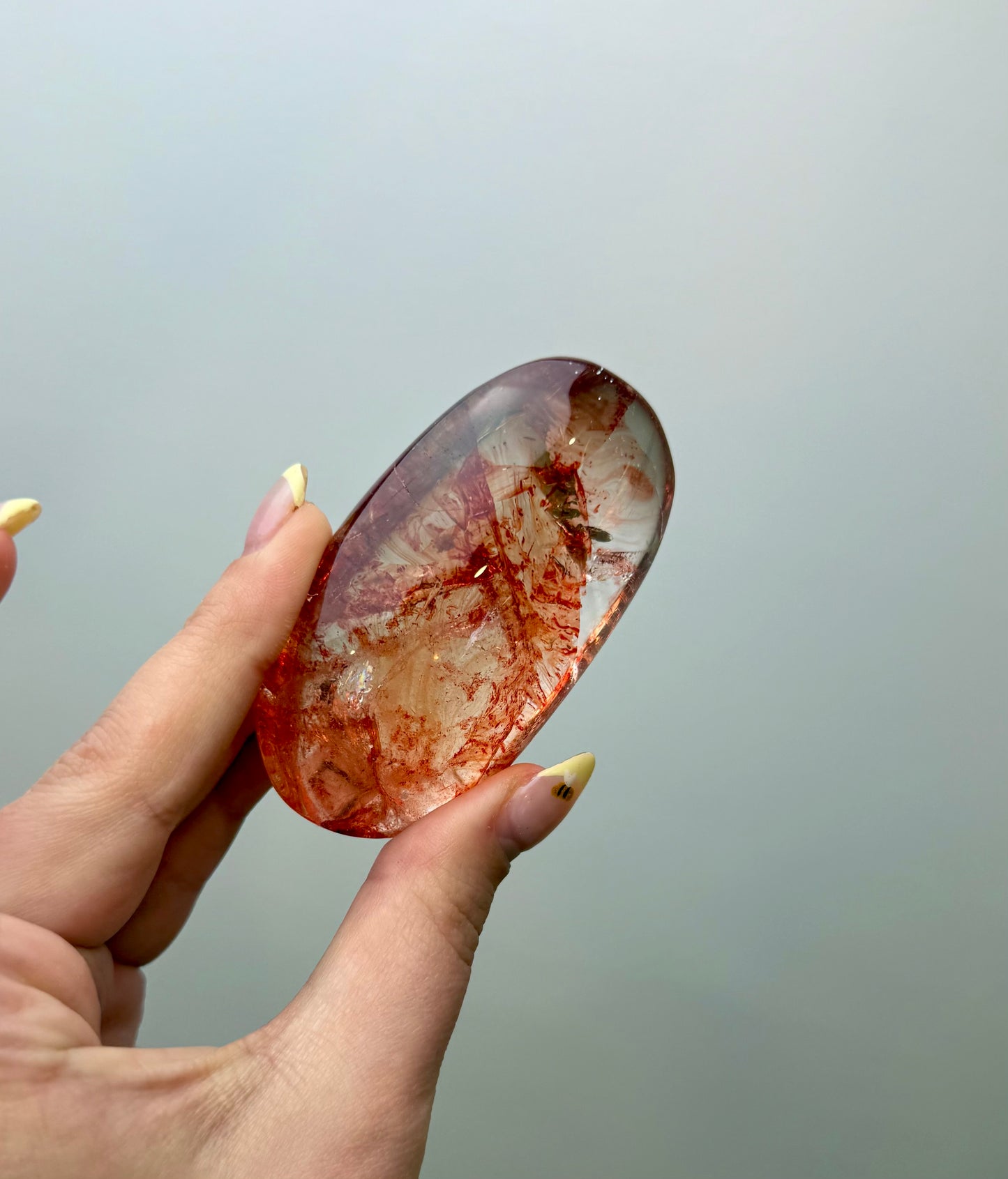 Dyed smoky quartz palm stone