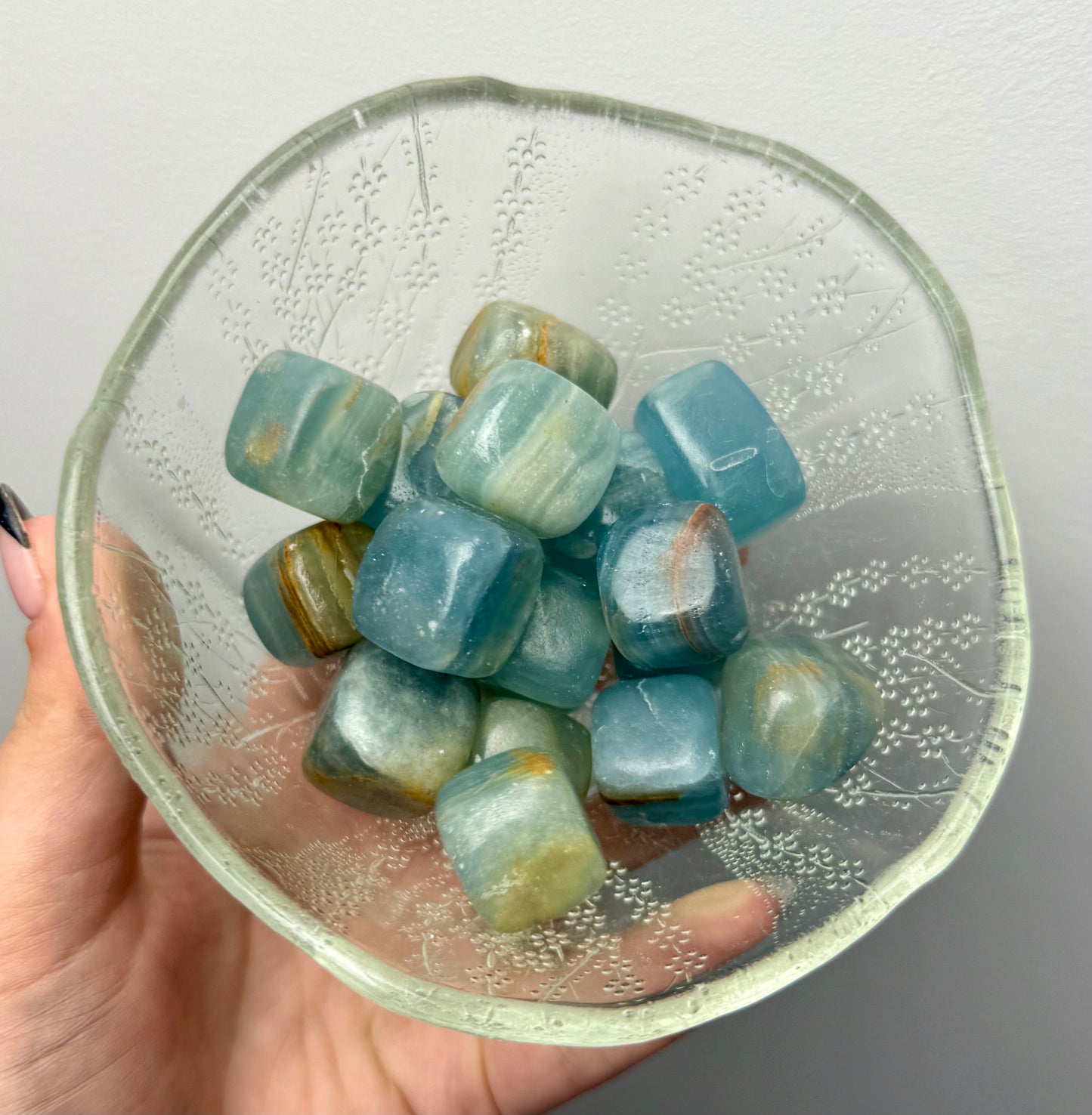 “Blue onyx” Aquatine Lemurian calcite cubes