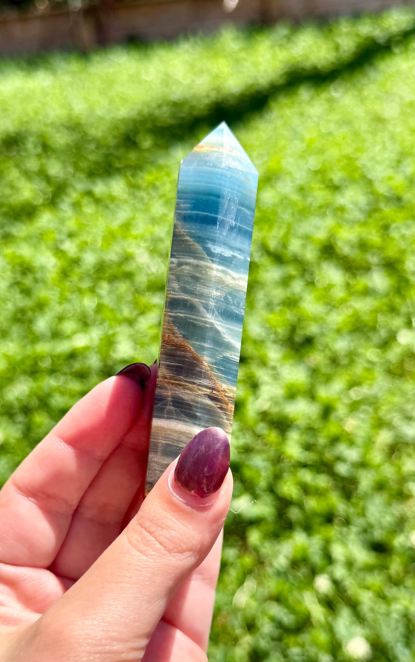 “Blue onyx” Aquatine Lemurian calcite tower