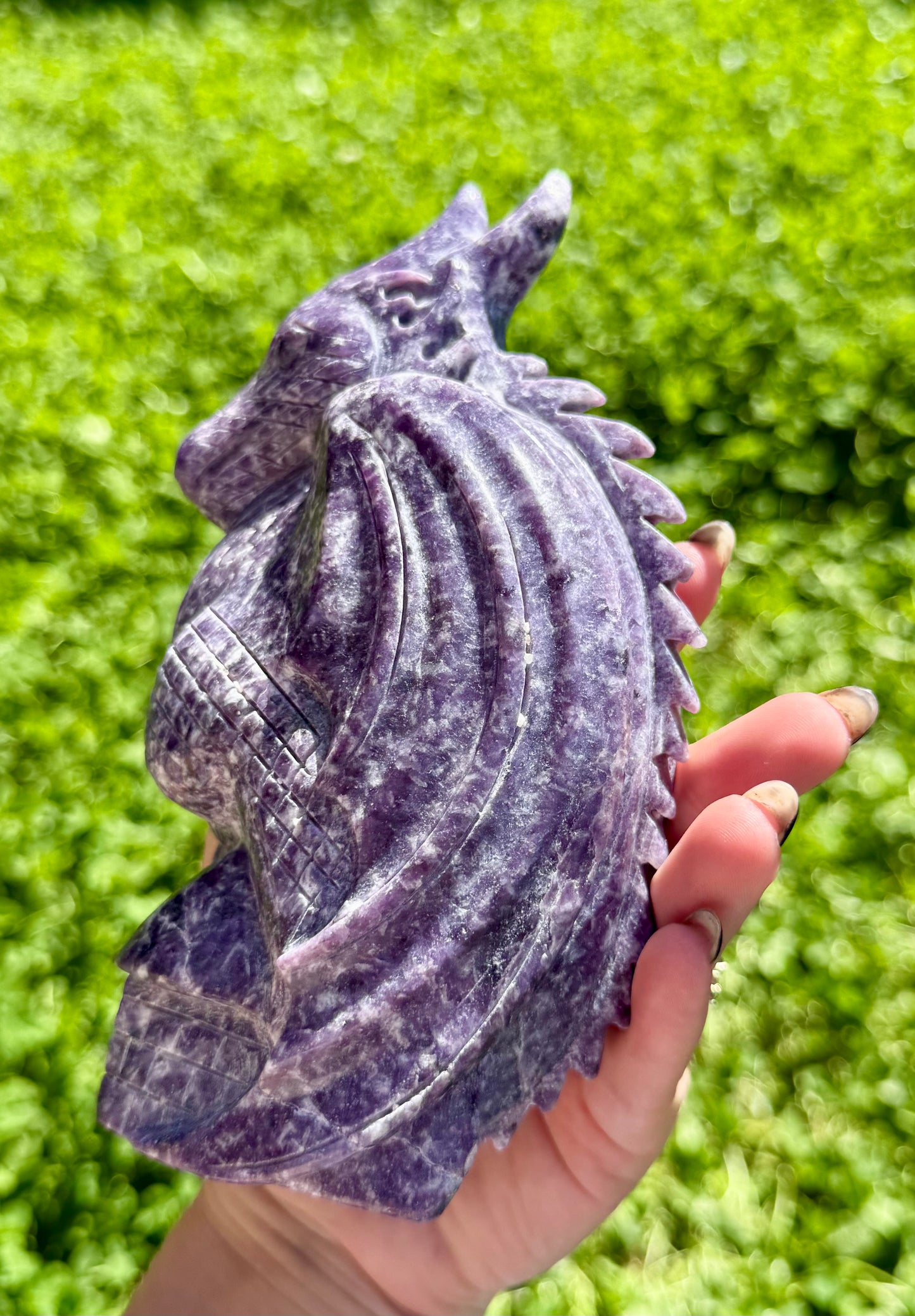 Lepidolite dragon carving