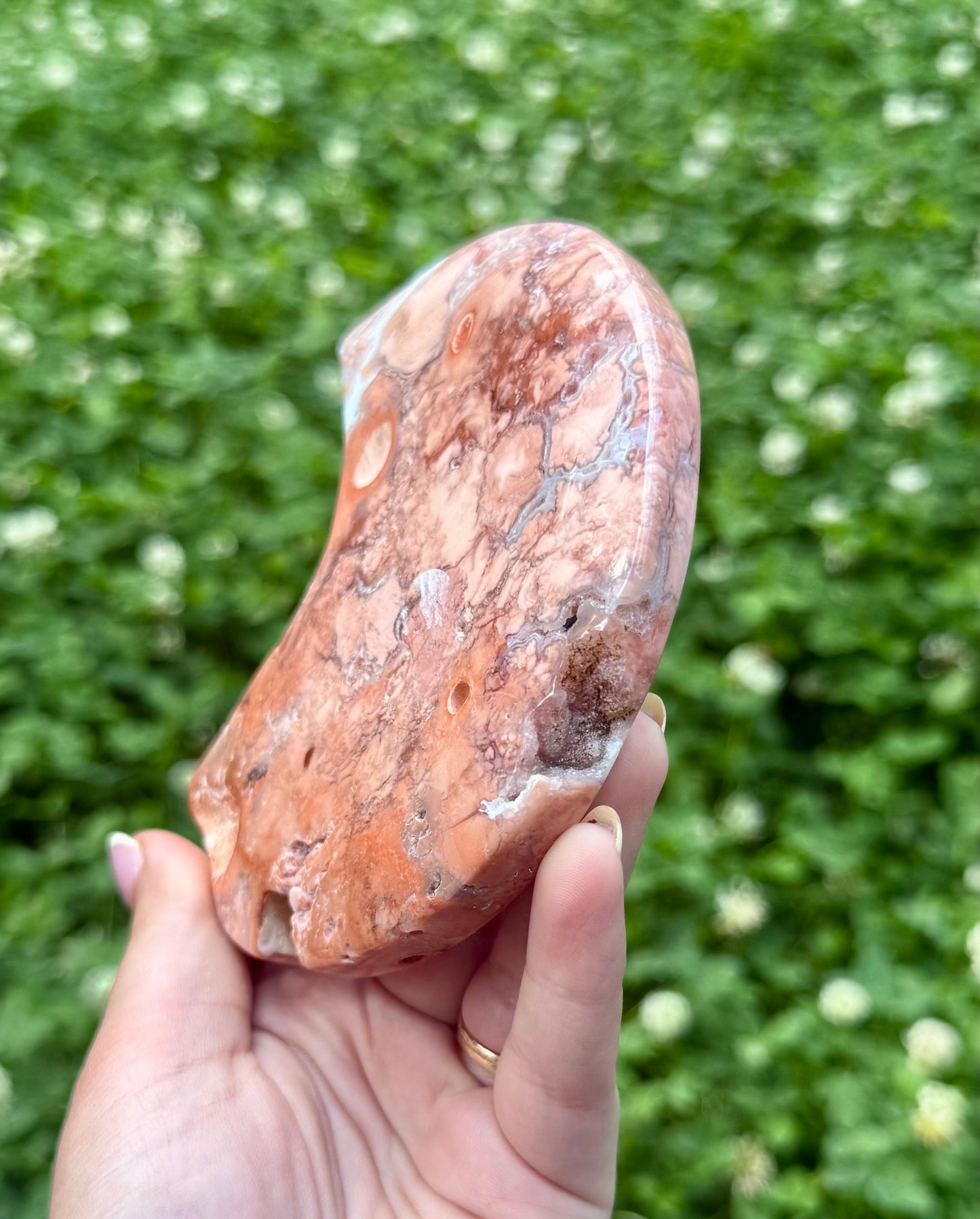 Pink cotton candy agate moon carving