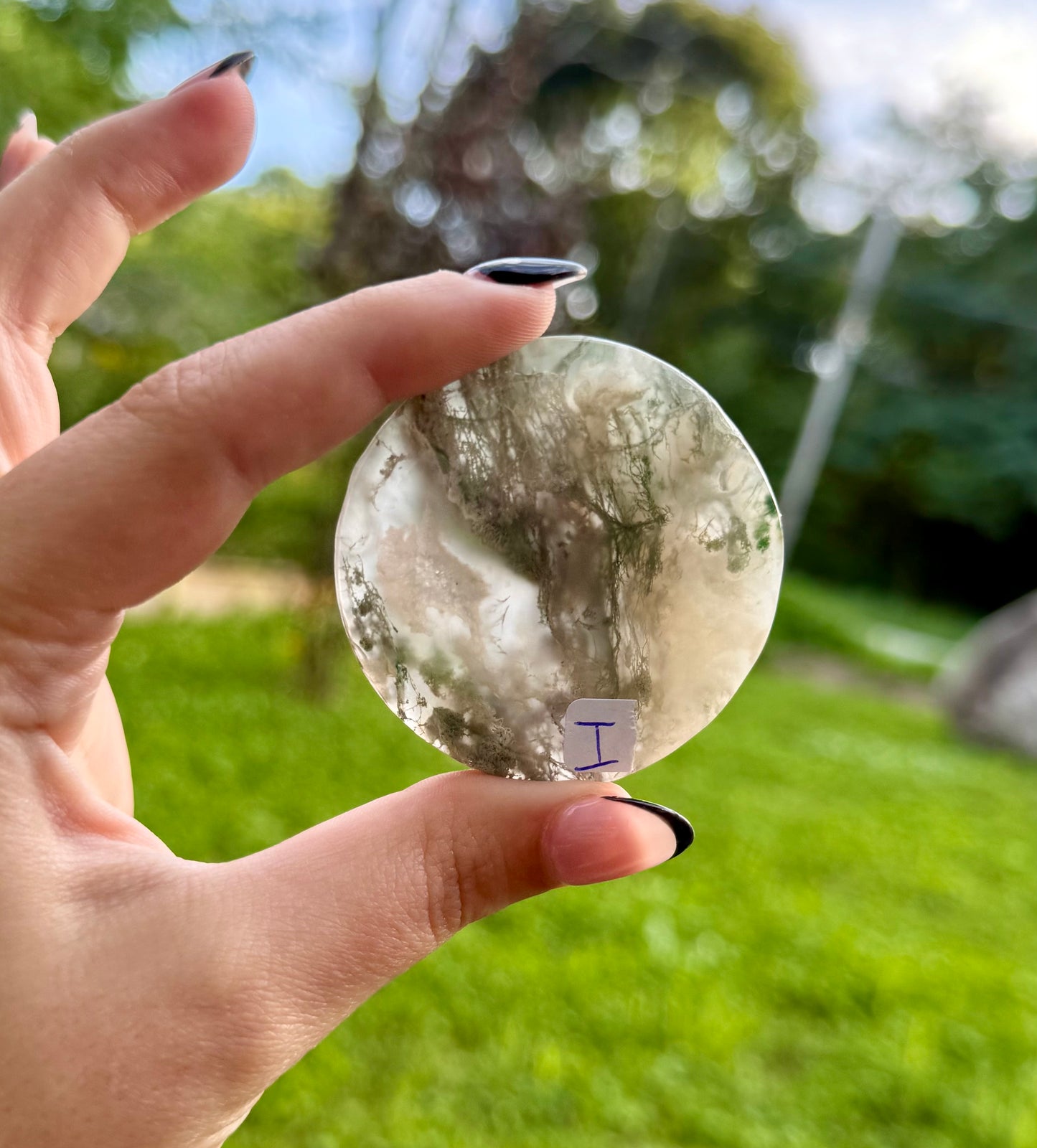 Moss agate circle slabs