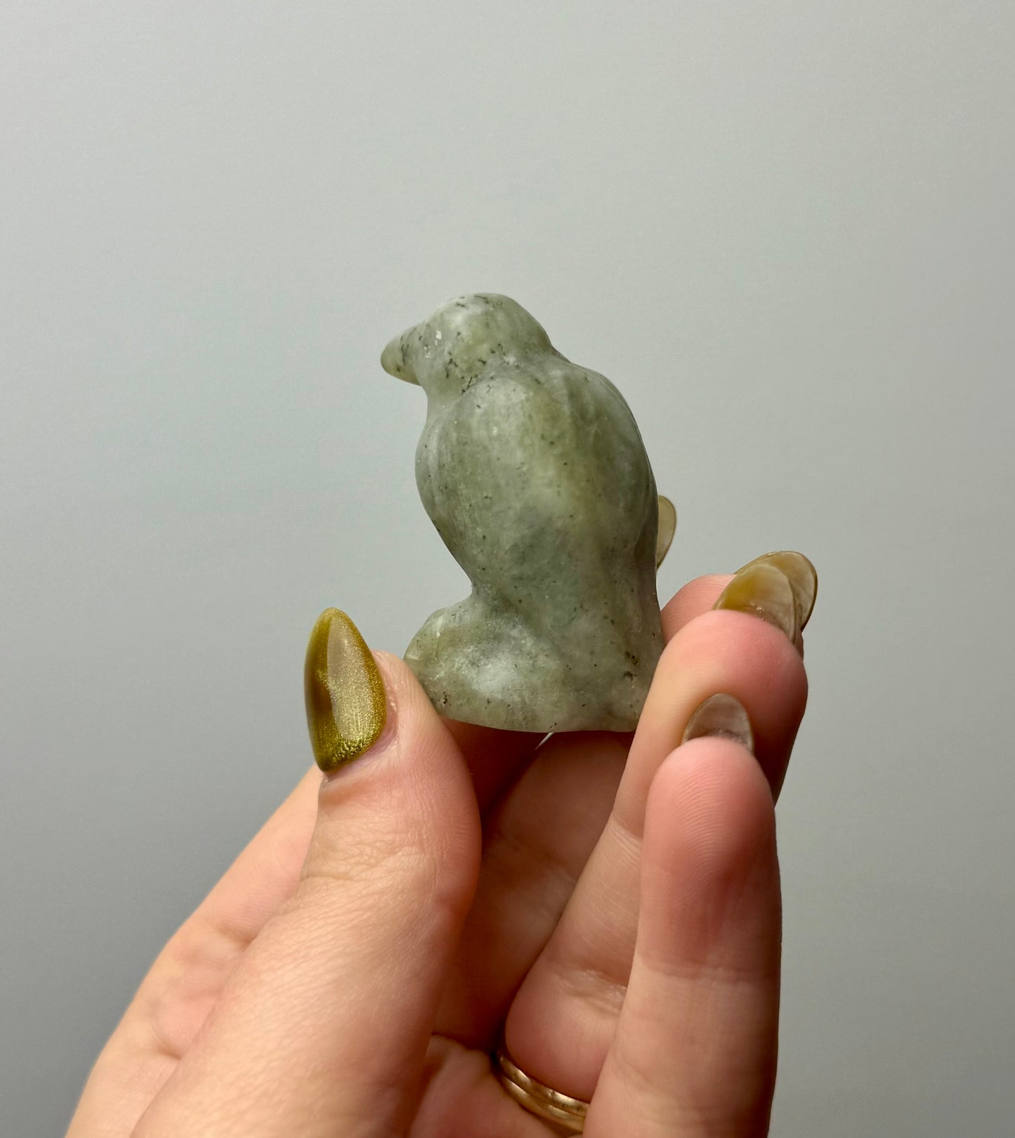 Labradorite raven carving