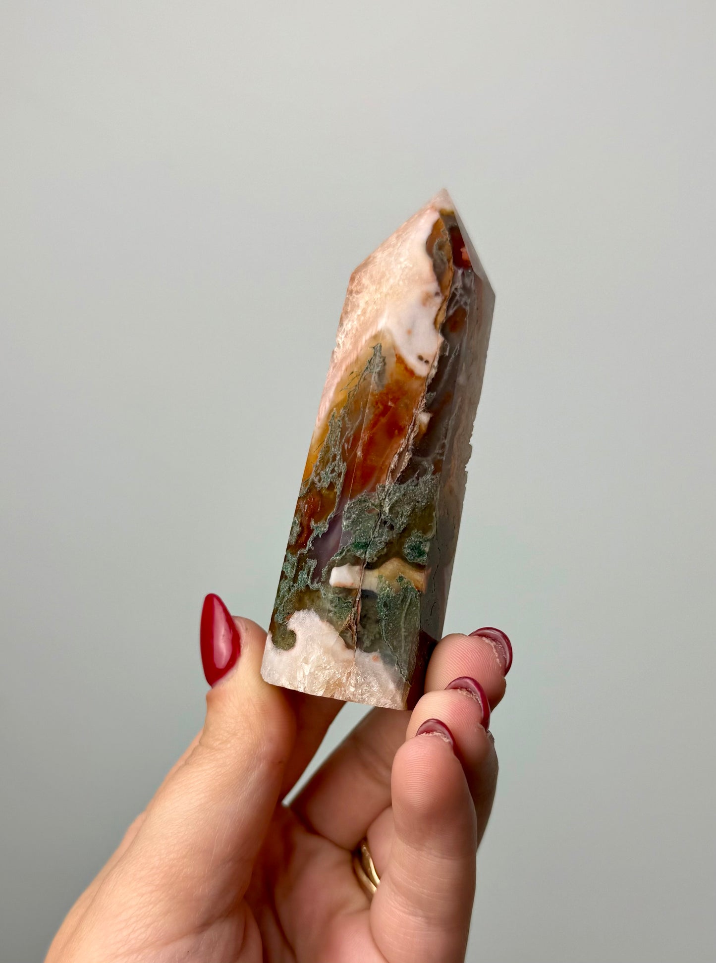 Dyed moss agate tower A