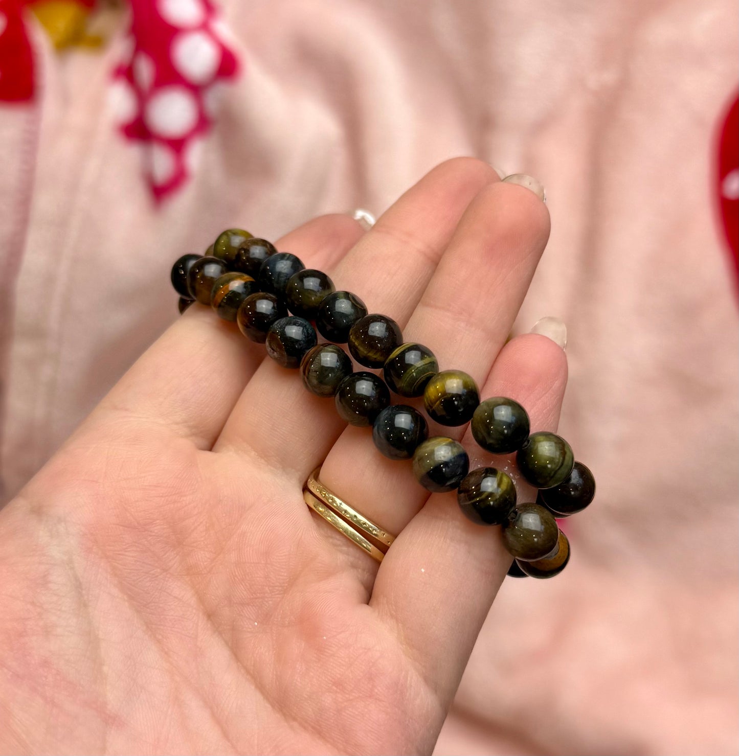 Blue yellow tigers eye bracelets