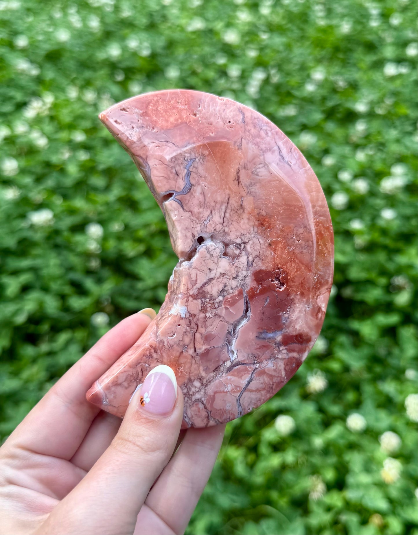 Pink cotton candy agate moon carving