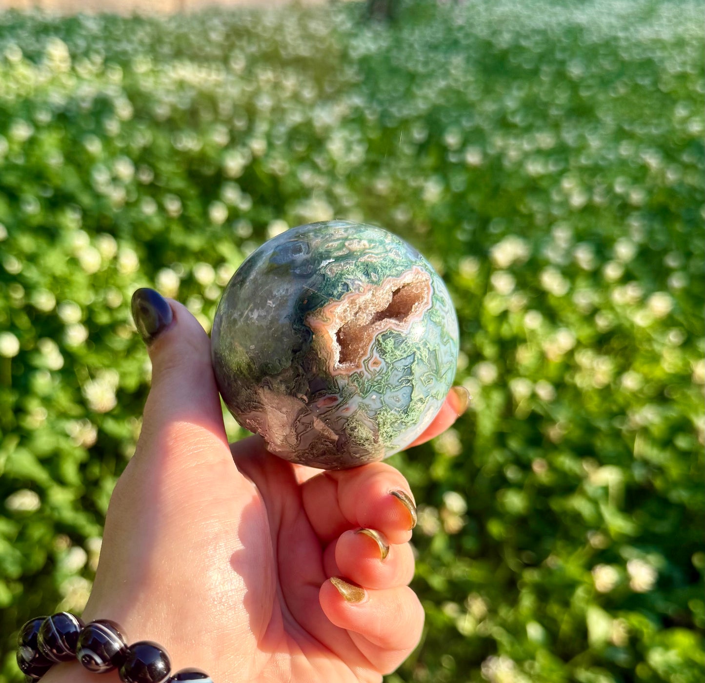 Moss agate sphere