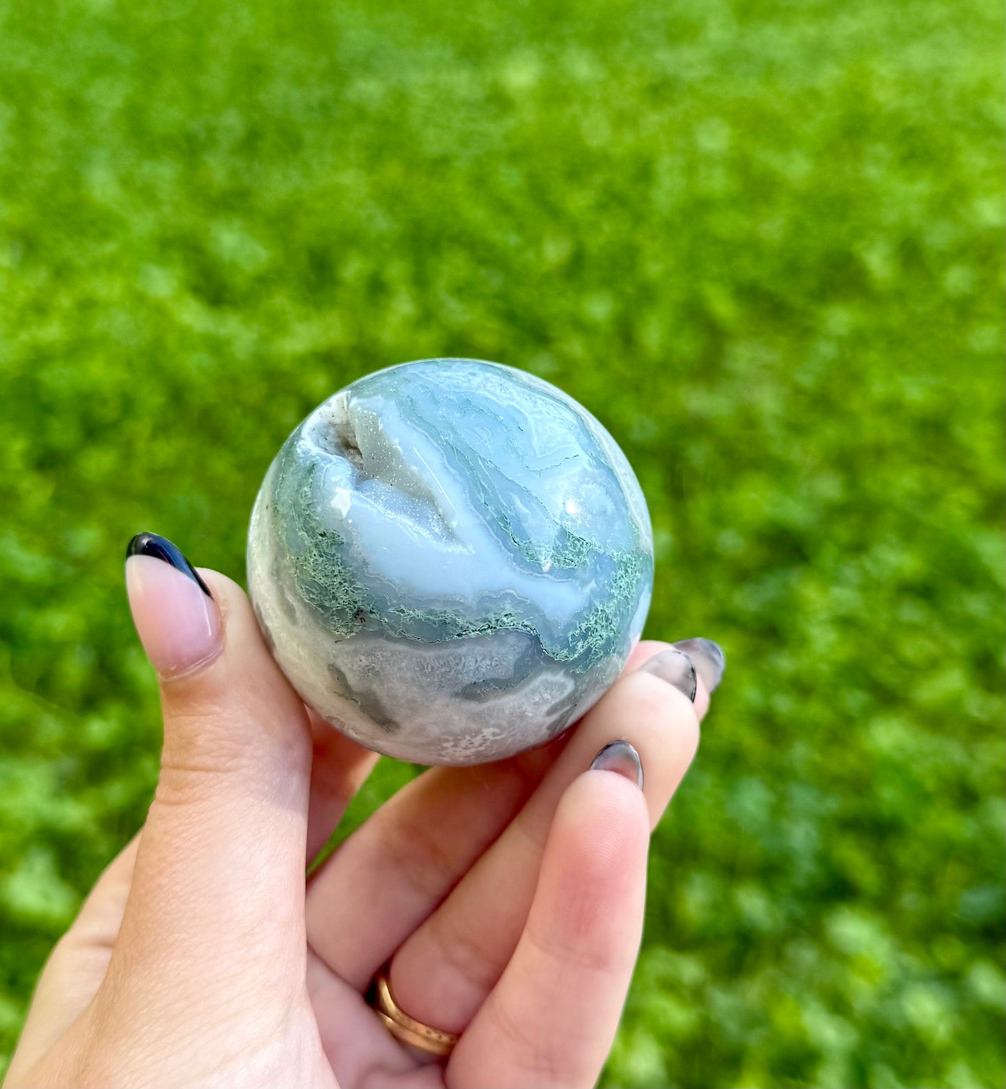 Moss agate sphere