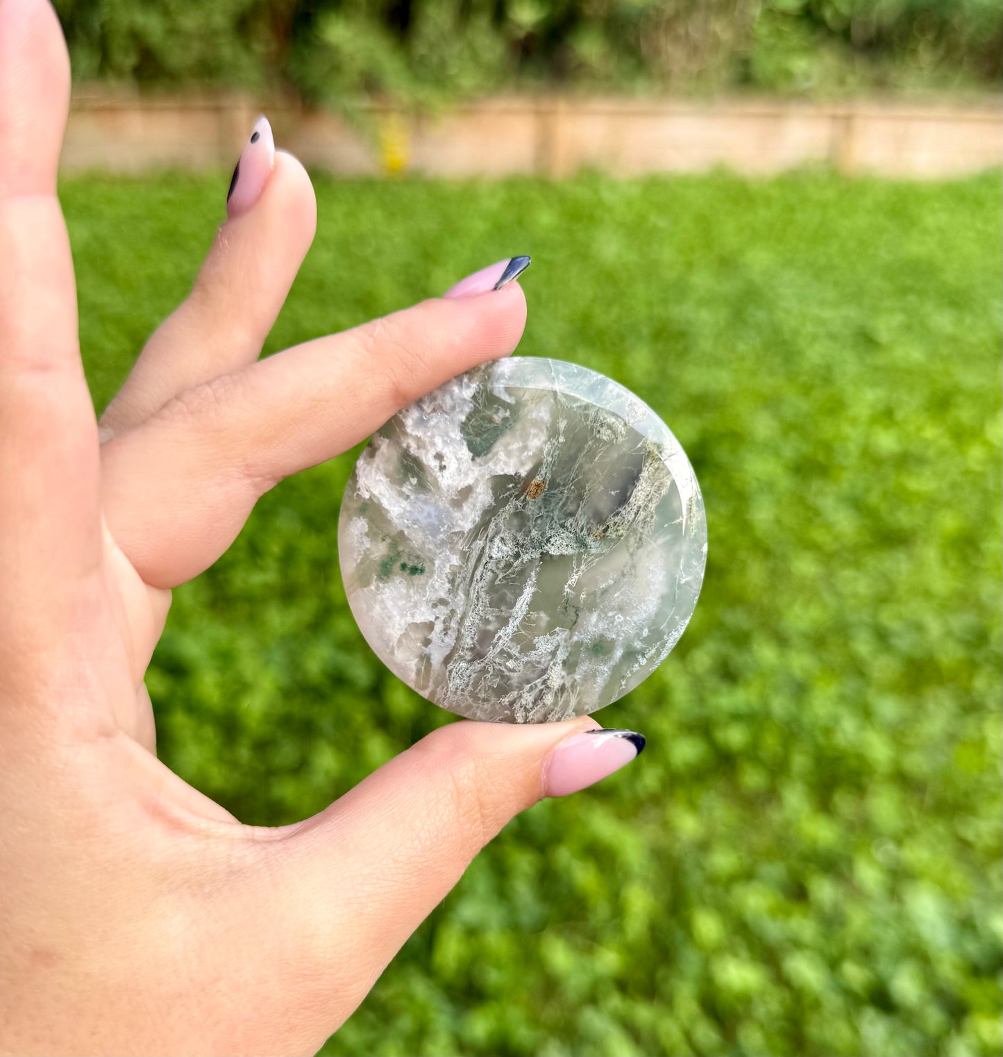 Moss agate circle slabs