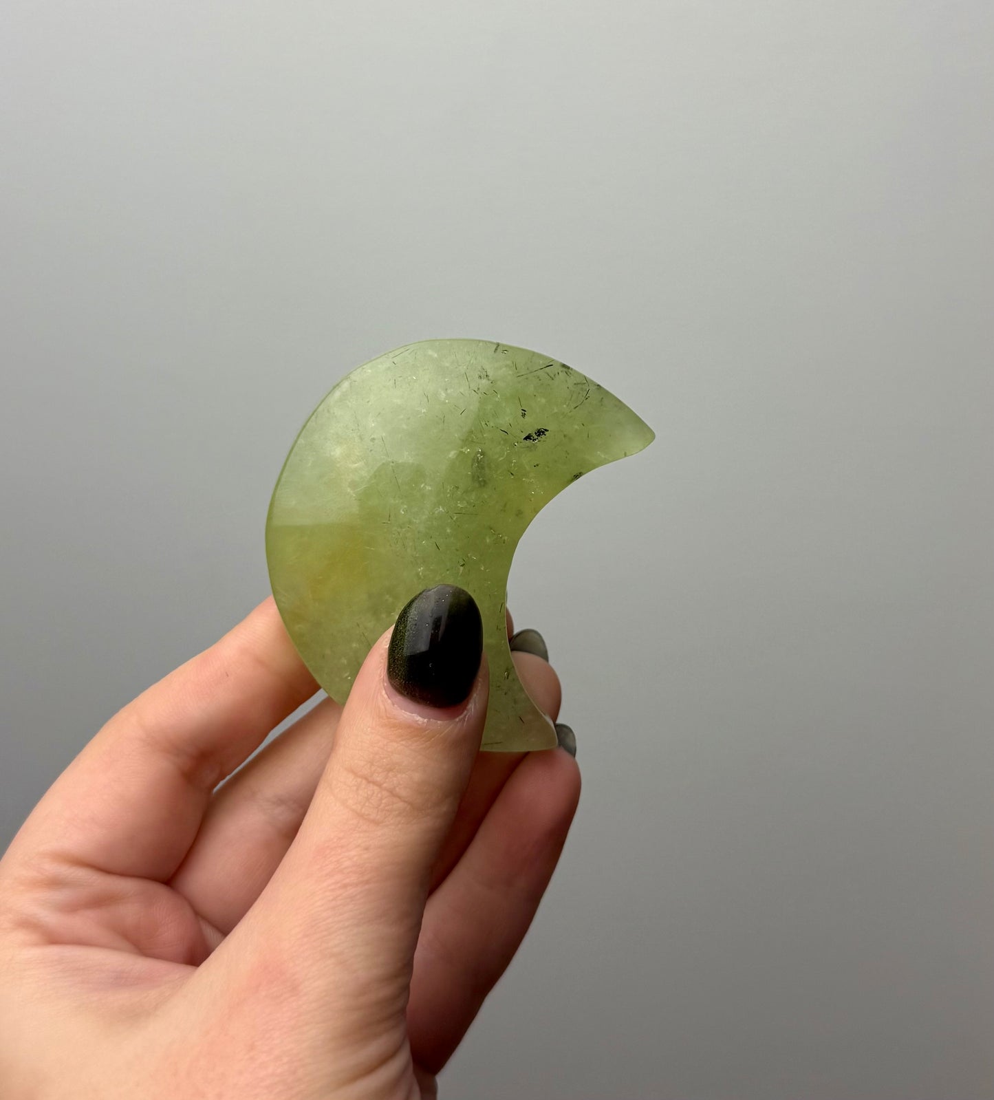Prehnite moon carving