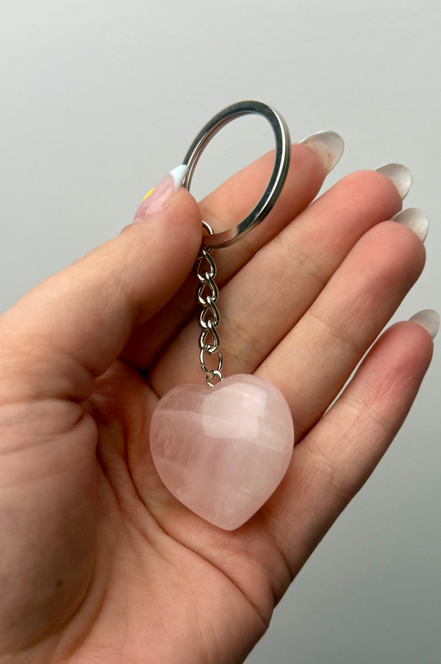 Rose quartz heart keychain