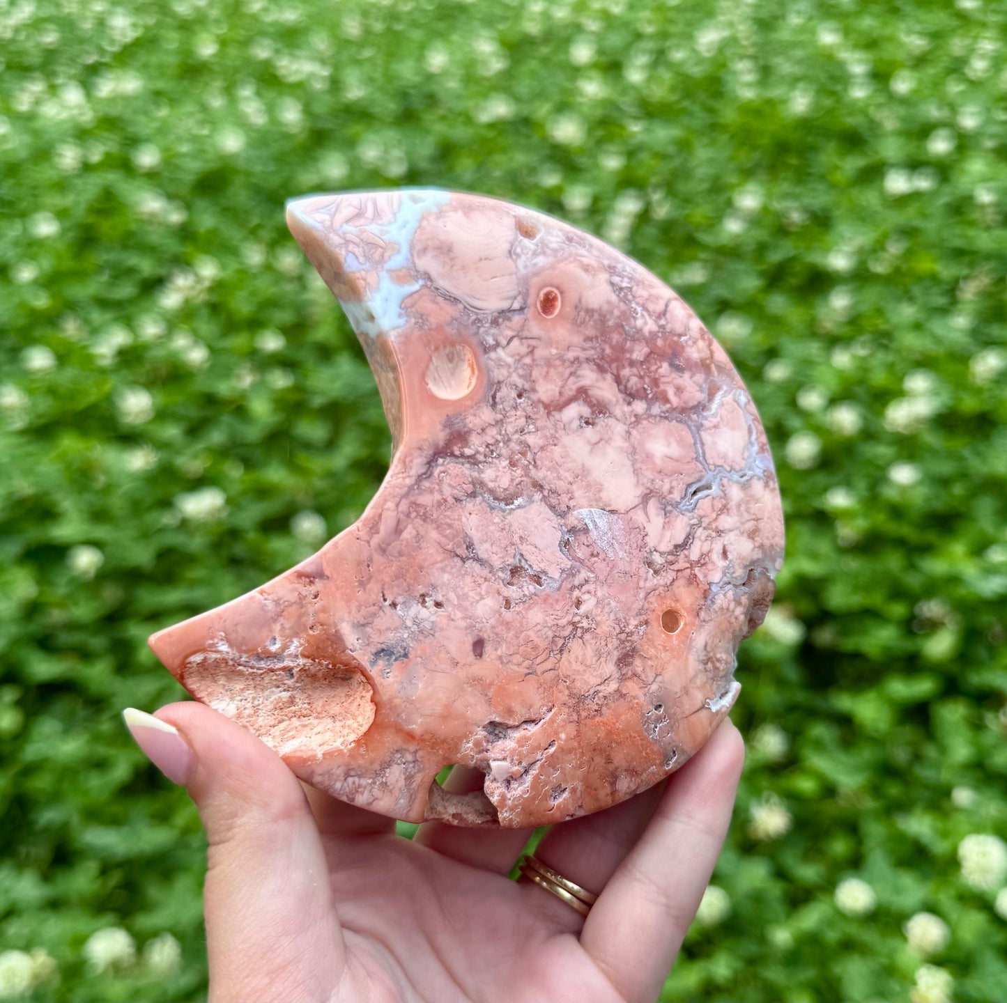 Pink cotton candy agate moon carving
