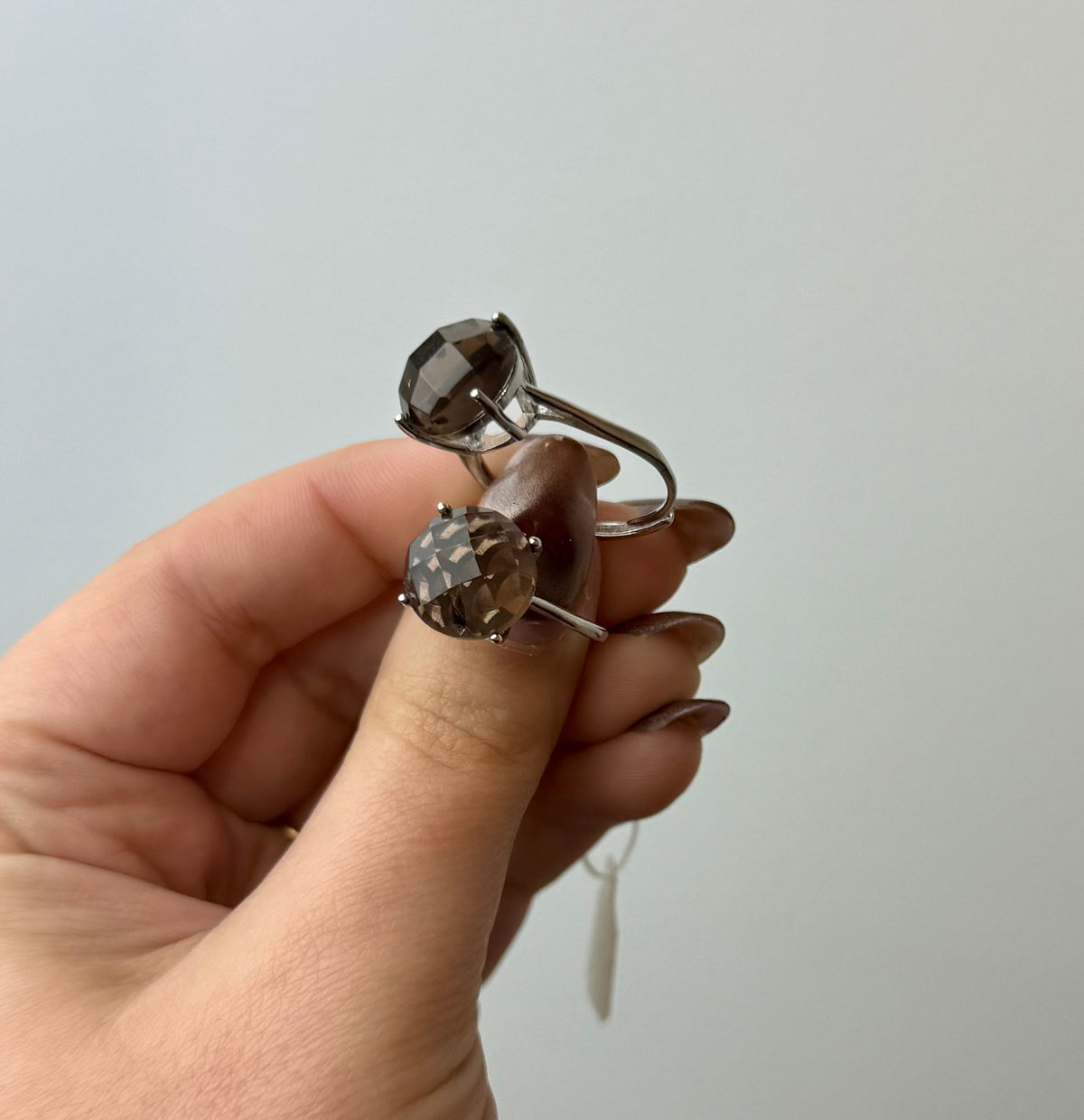 Faceted smoky quartz adjustable rings