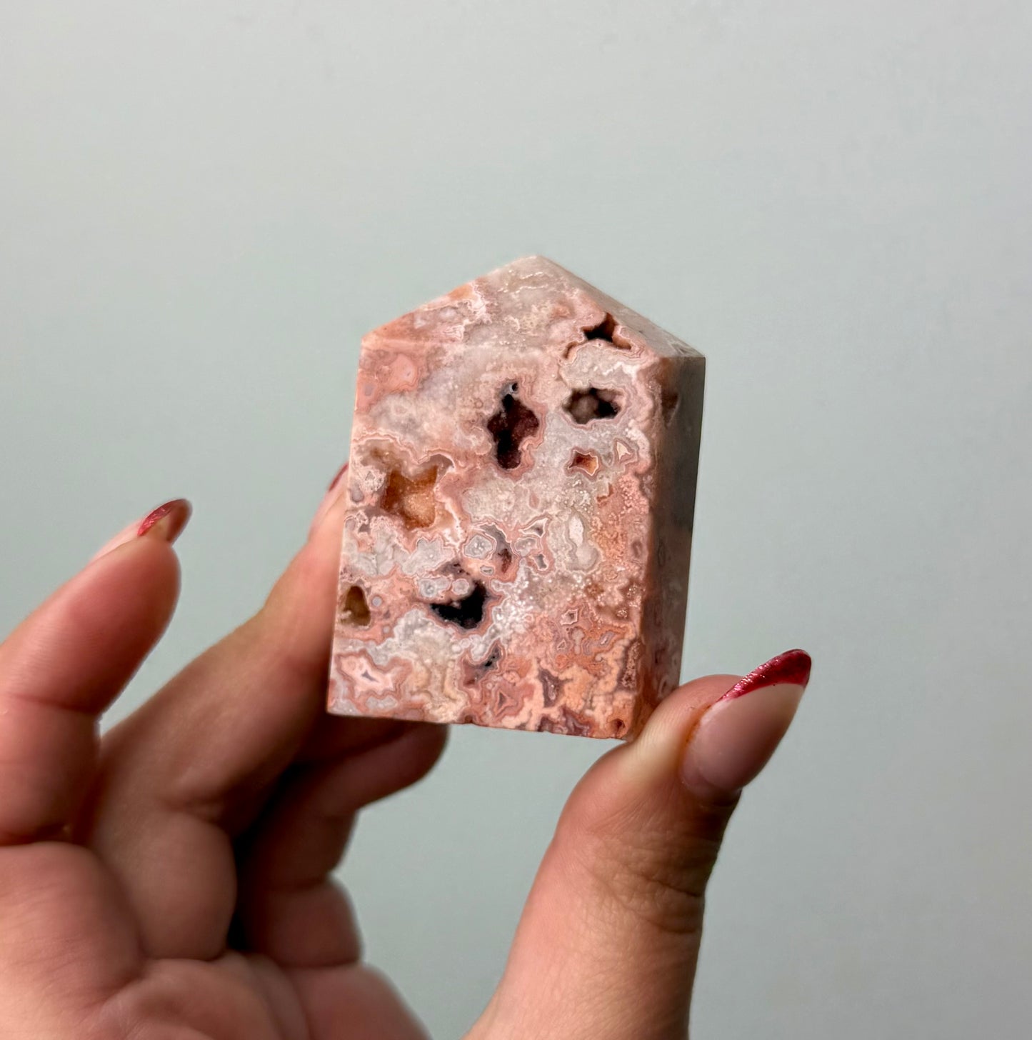 Pink crazy lace agate tower
