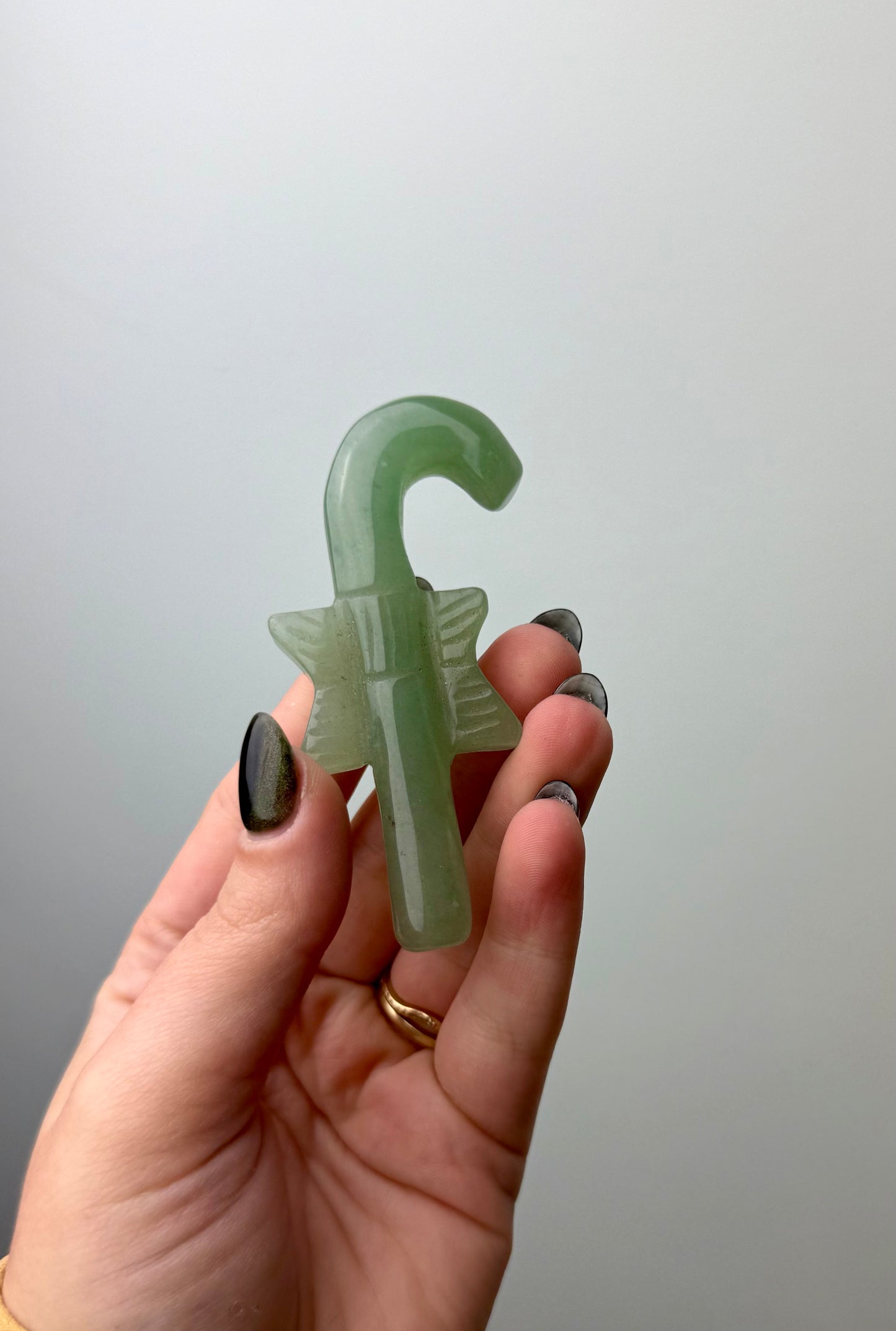 Green aventurine candy cane carving