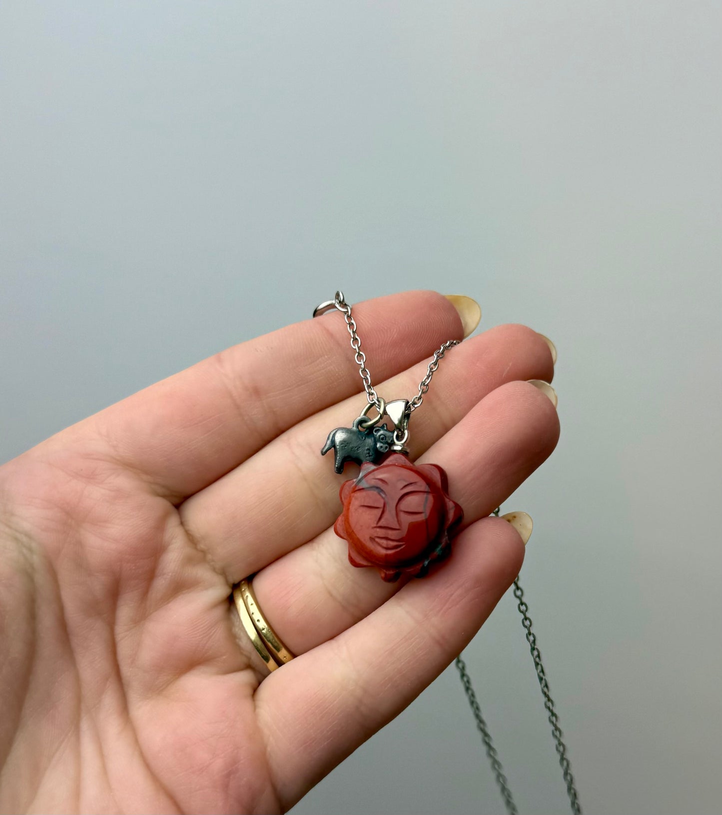 Red jasper sun cow necklace thrifted find