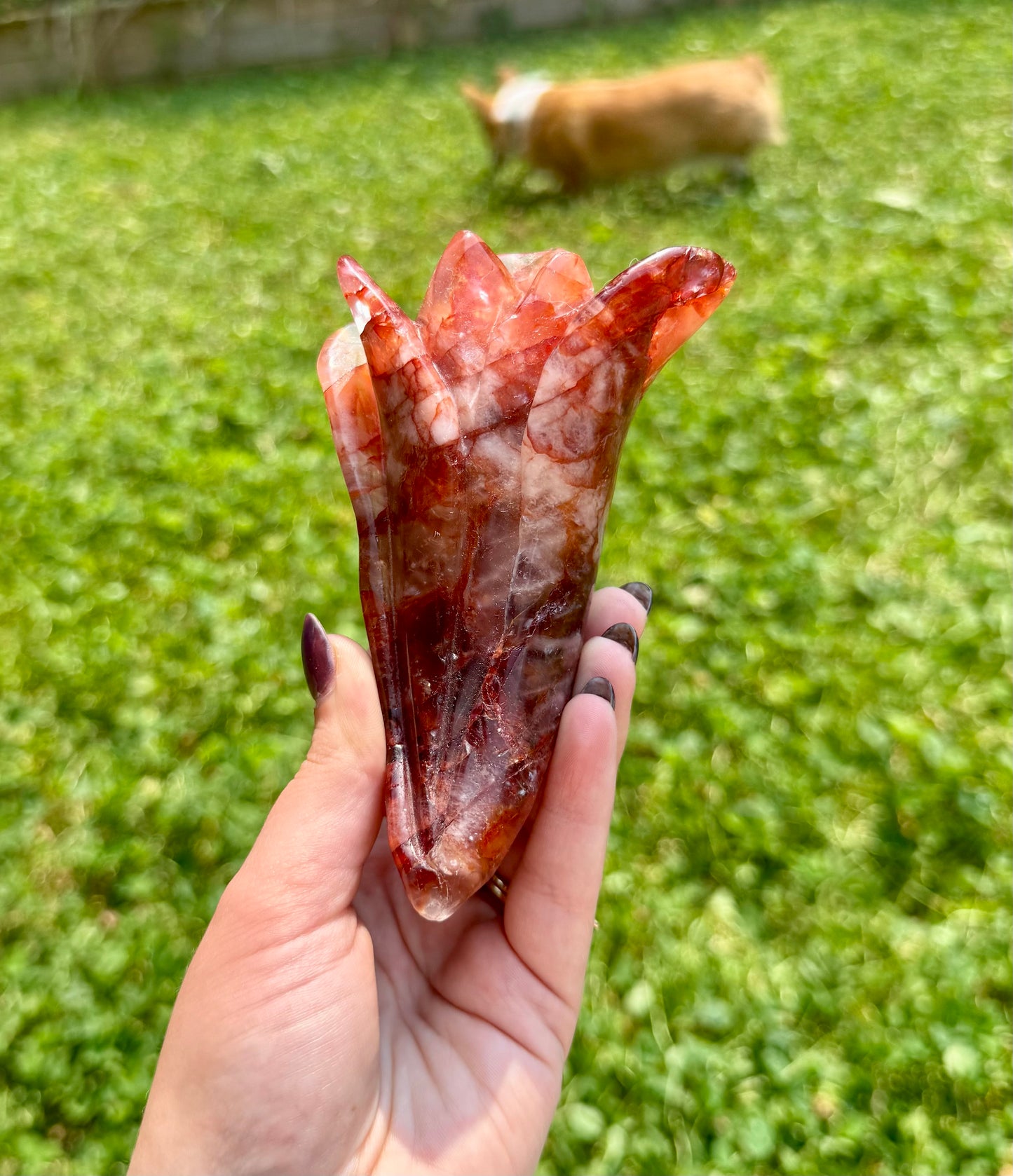 Fire Quartz flower carving