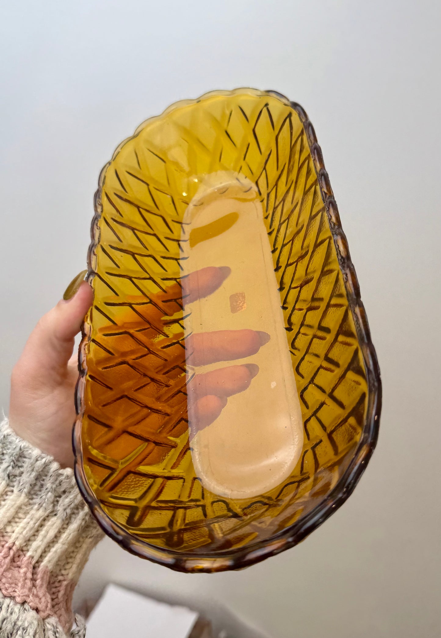 Amber coloured glass bowl/dish thrifted find