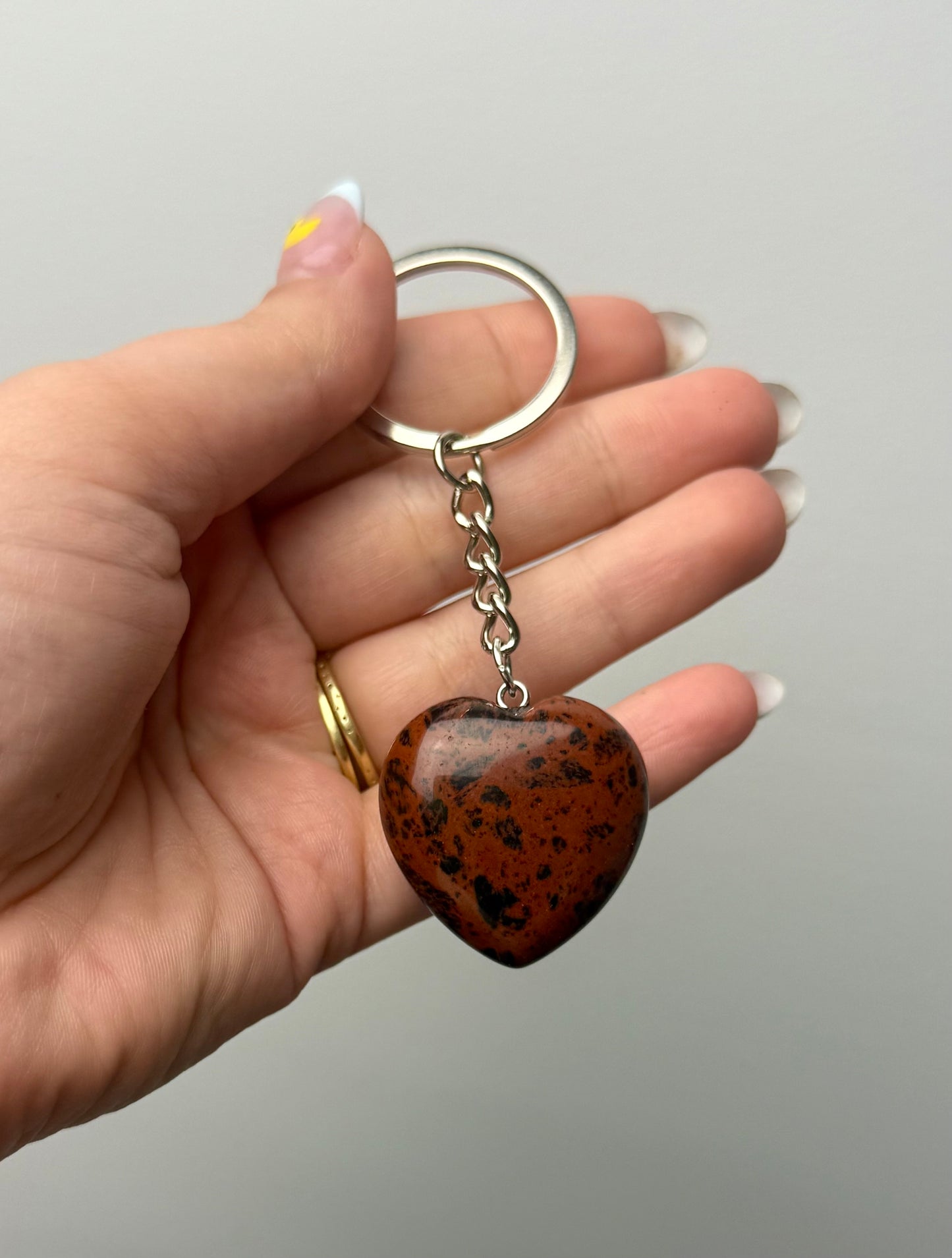 Mahogany obsidian heart keychain
