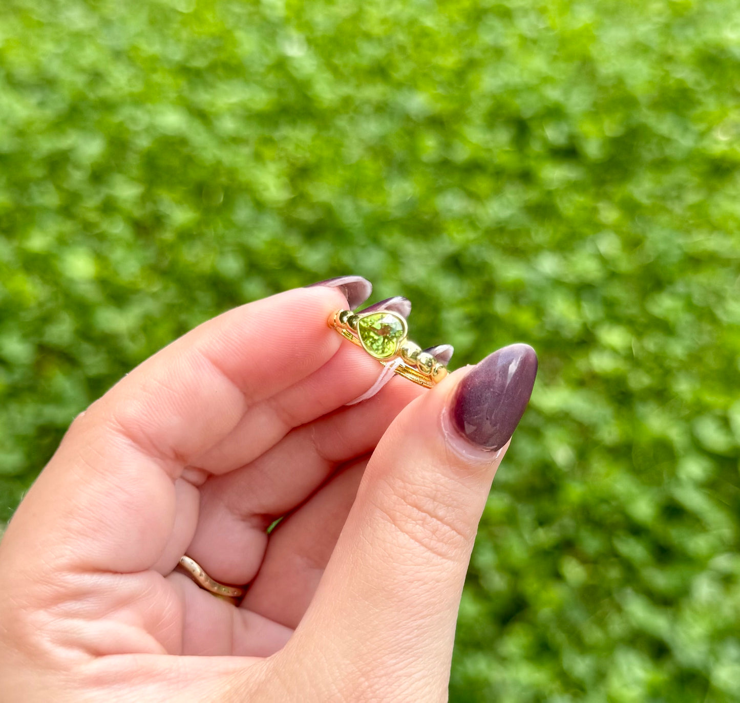 Peridot heart adjustable ring