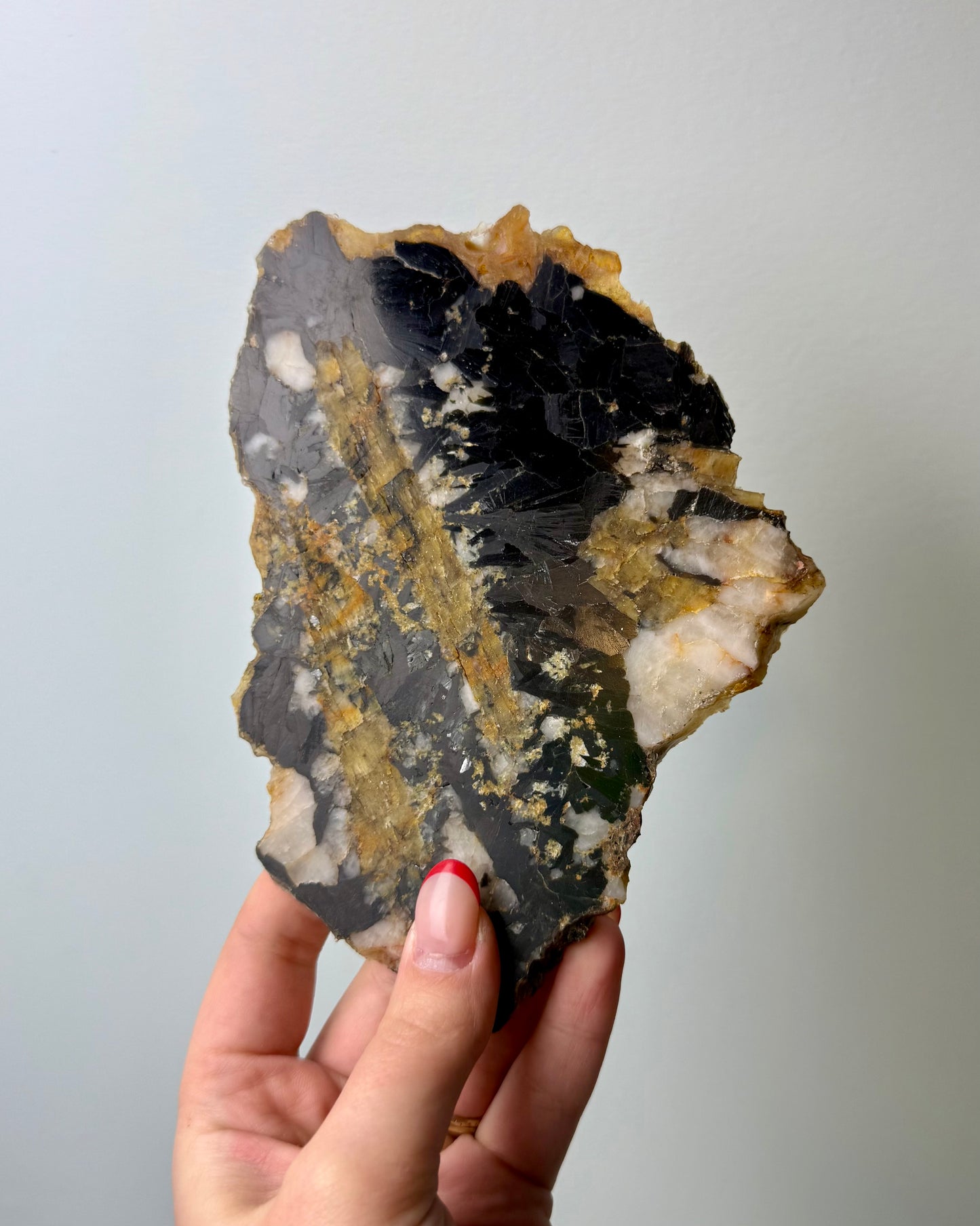 Black yellow tourmaline with mica slab