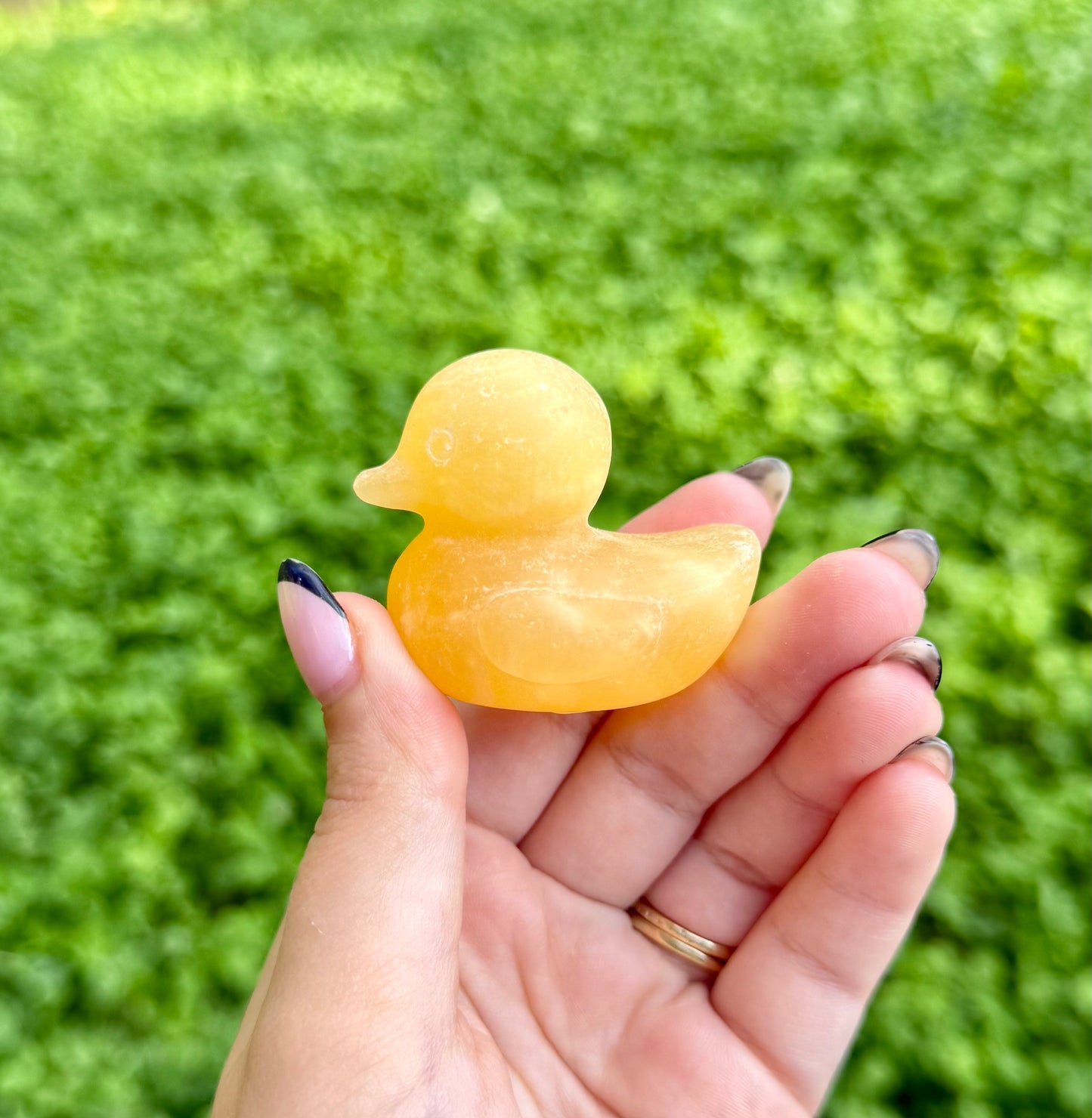 Orange calcite duck carving