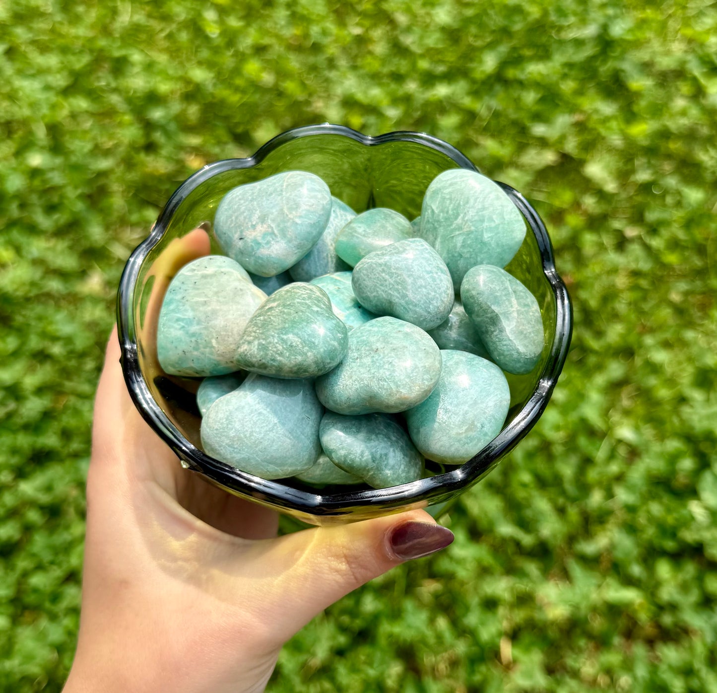 Amazonite heart carvings