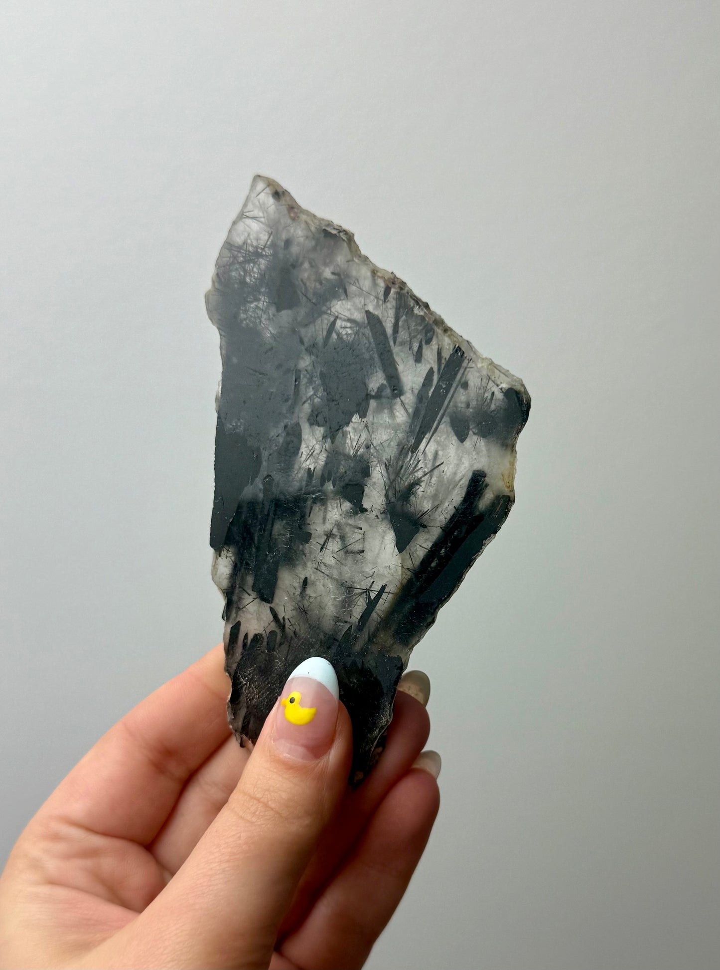 Black tourmaline in quartz slab