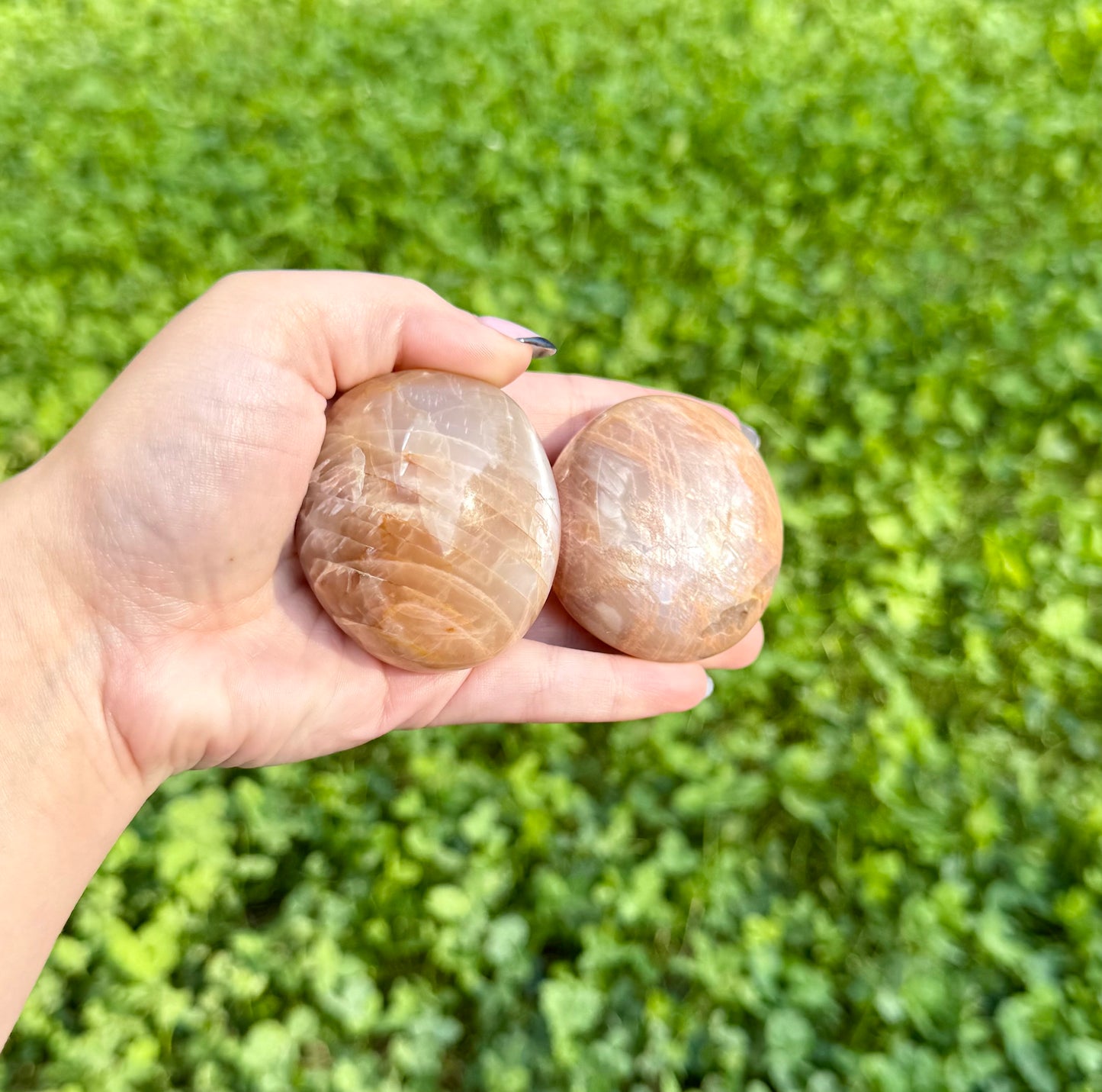 Peach moonstone palm stones