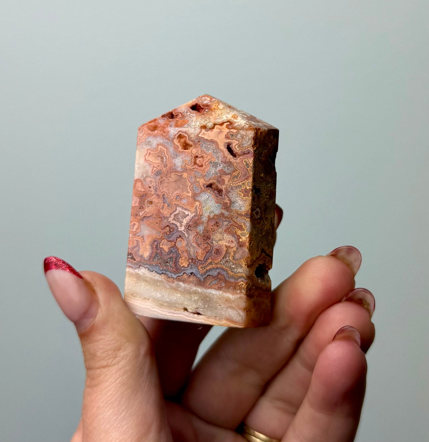 Pink crazy lace agate tower
