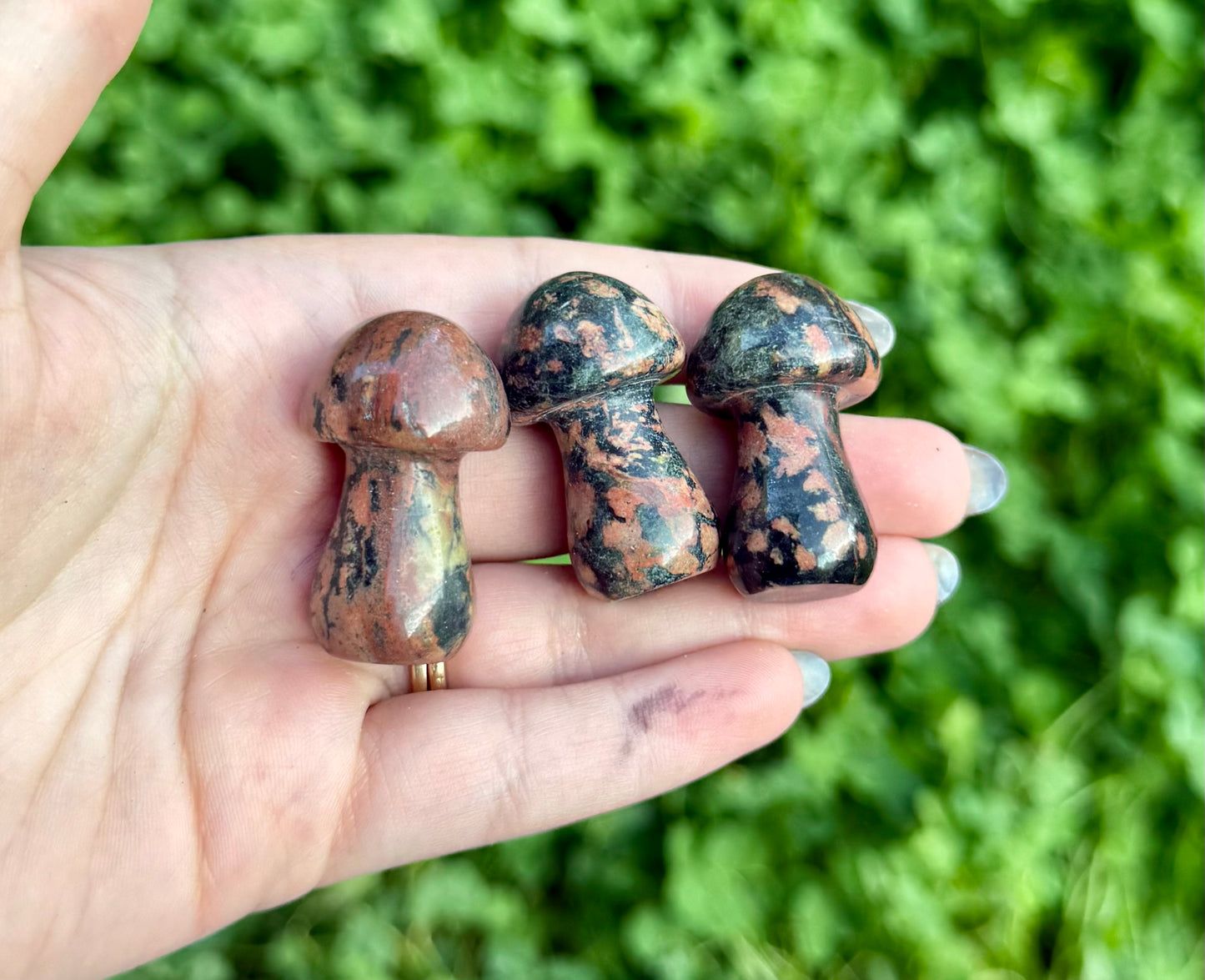 Brecciated jasper mushroom carvings