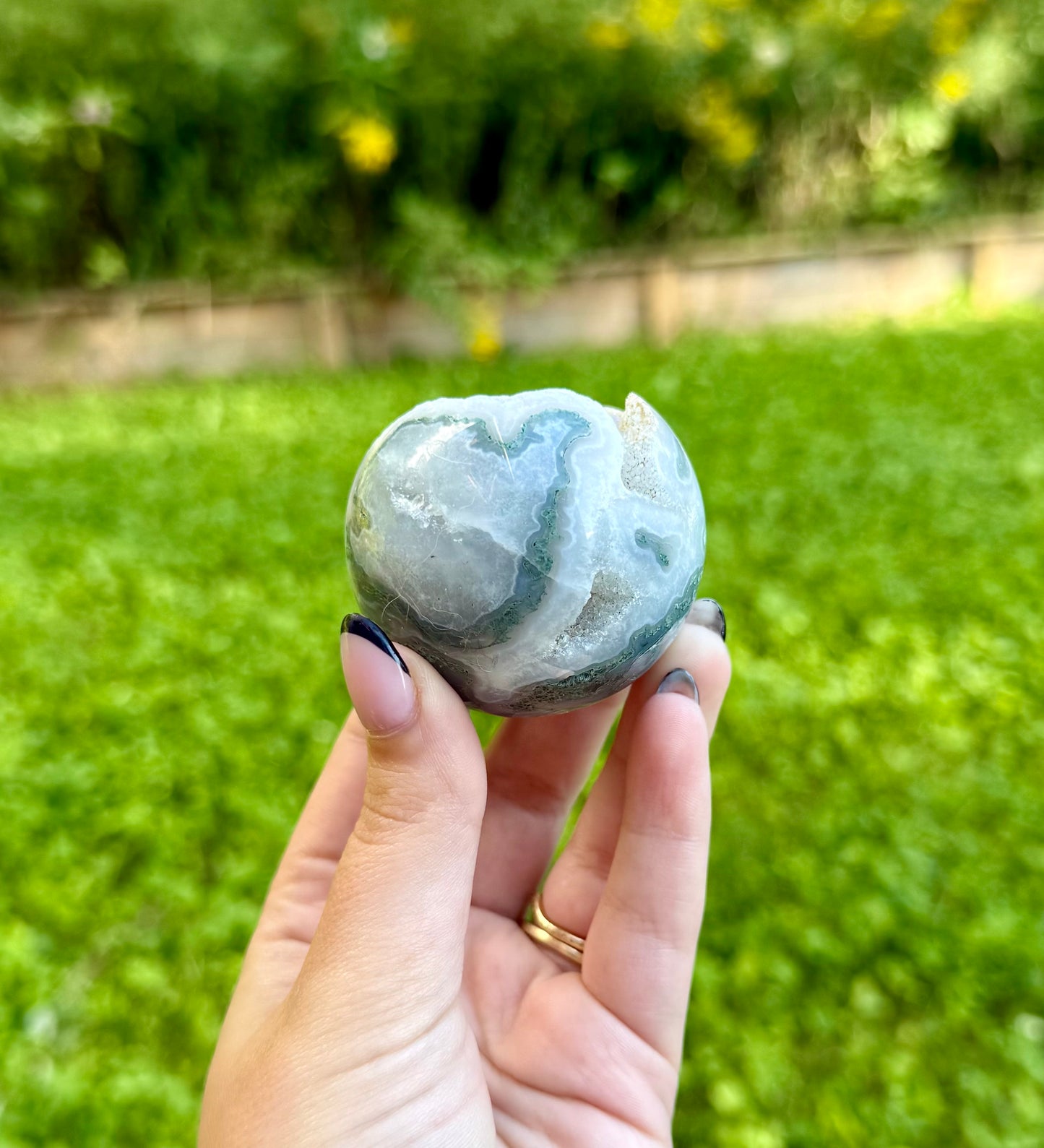 Moss agate sphere