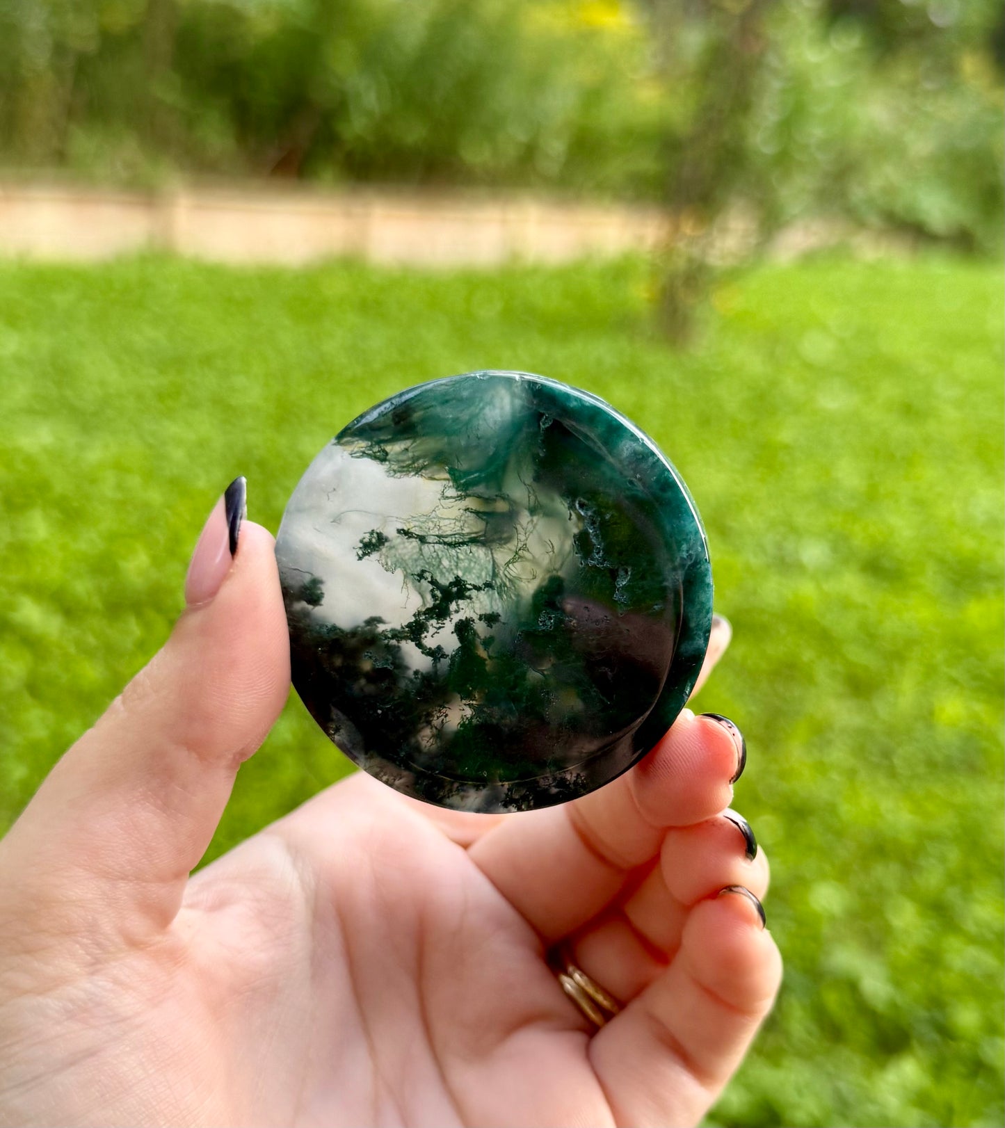 Moss agate circle slabs