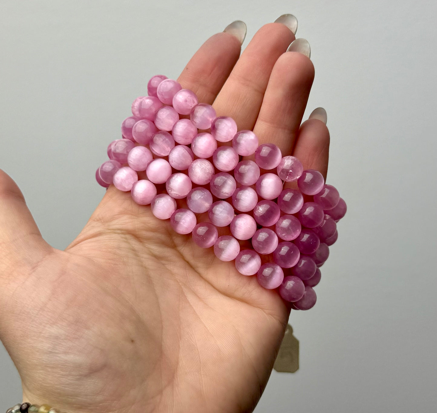 Dyed pink satin spar bracelets