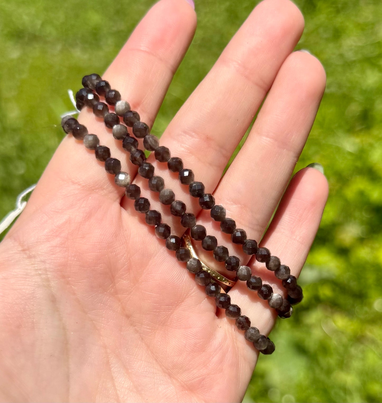 4mm faceted silver sheen obsidian bracelets