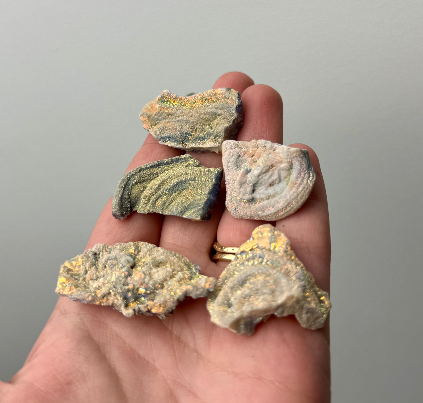 Altered material aura chalcedony specimens