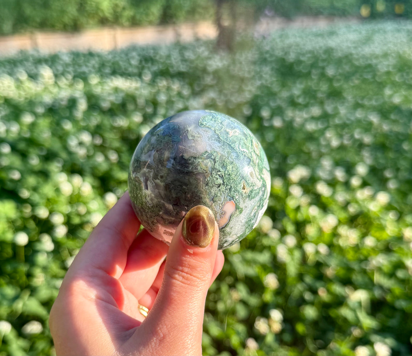 Moss agate sphere