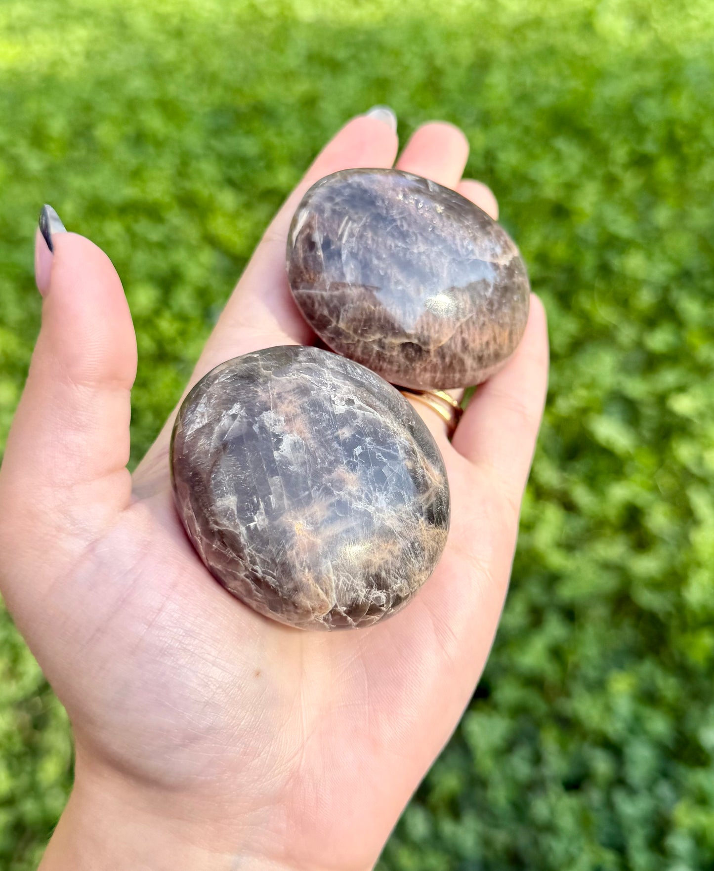 Black moonstone palm stones