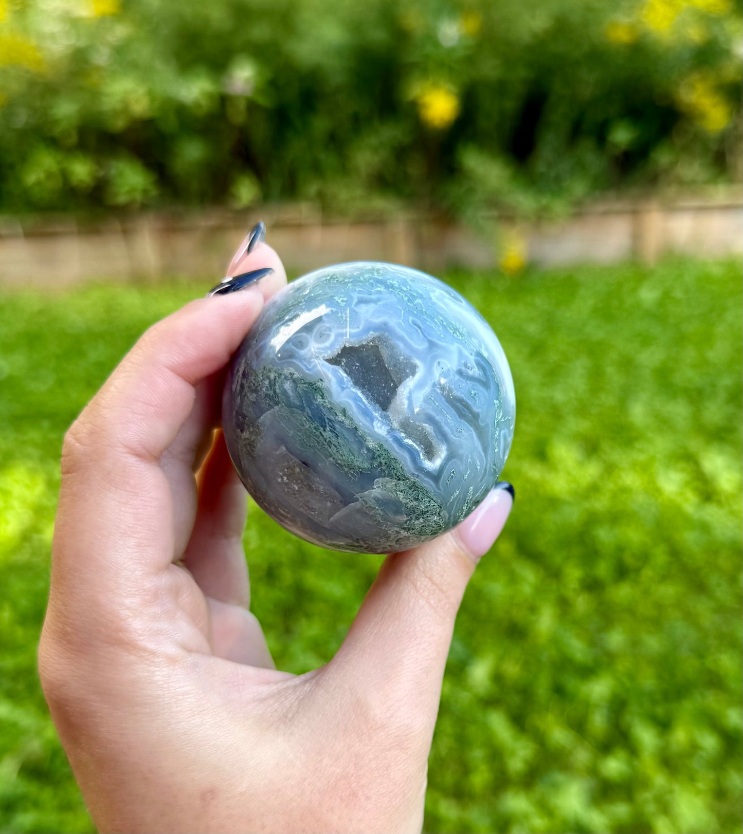 Moss agate sphere