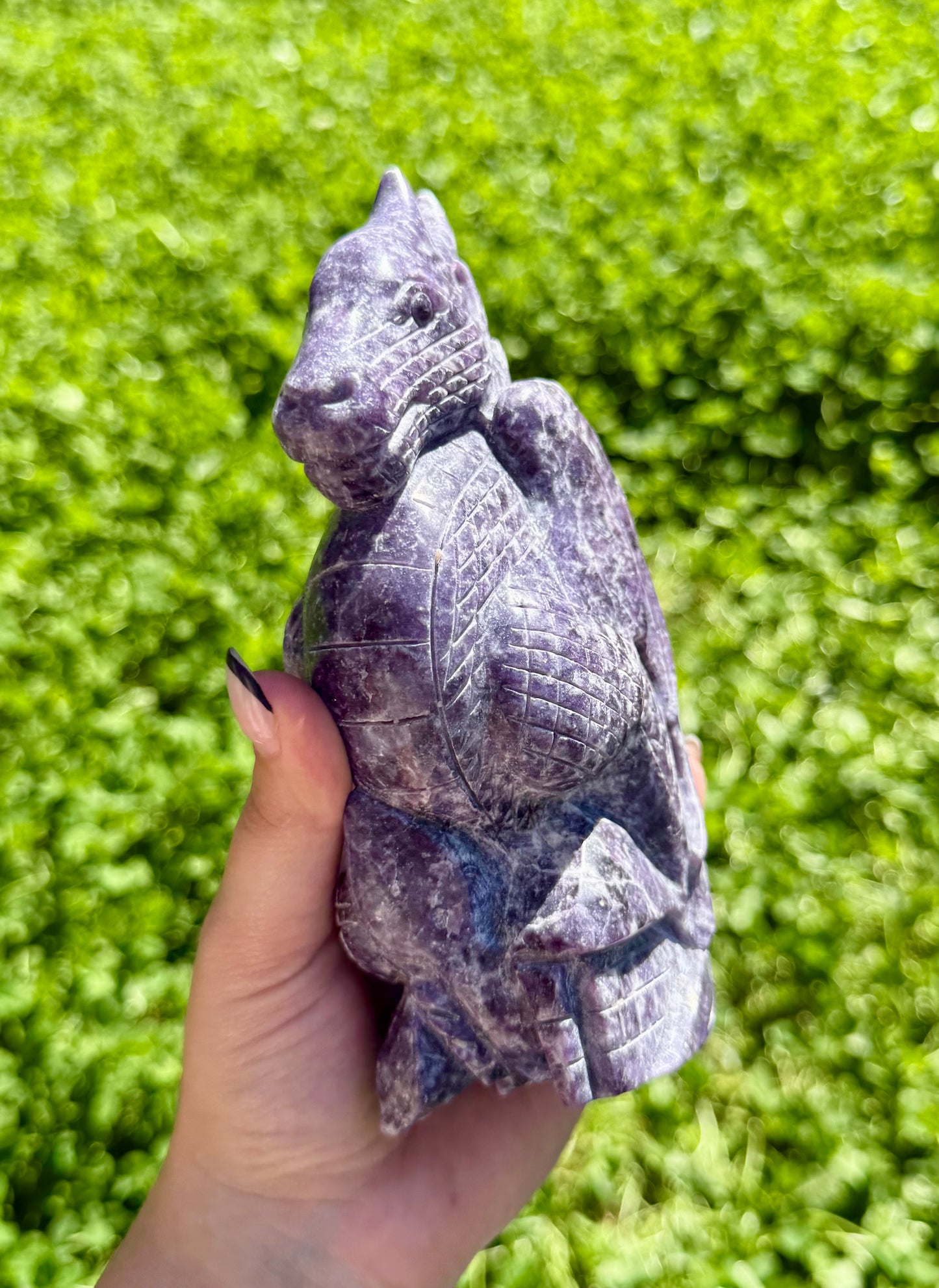 Lepidolite dragon carving