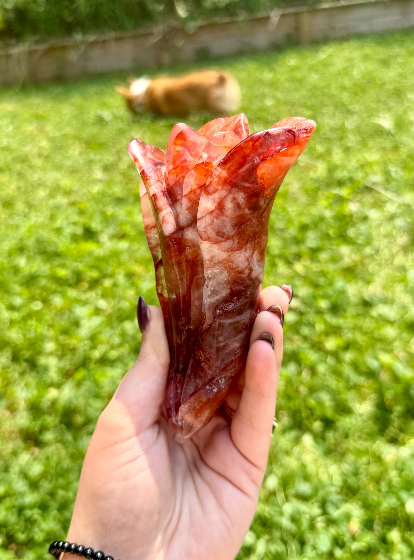 Fire Quartz flower carving